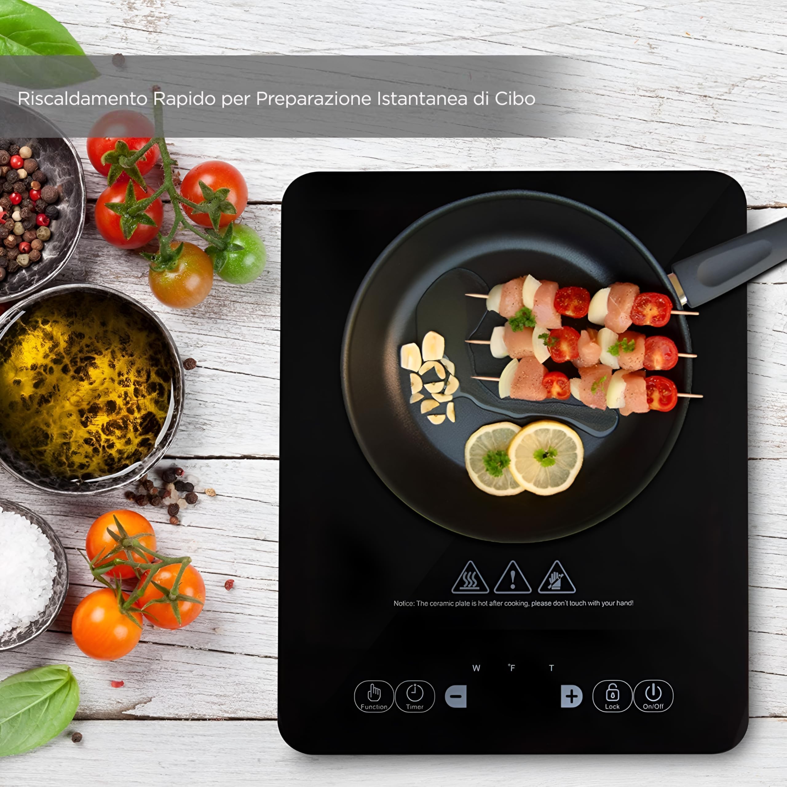 NutriChef - Piastra a Induzione in Vetroceramica - Piano di Cottura Portatile con Bruciatore Elettrico 2000 Watt