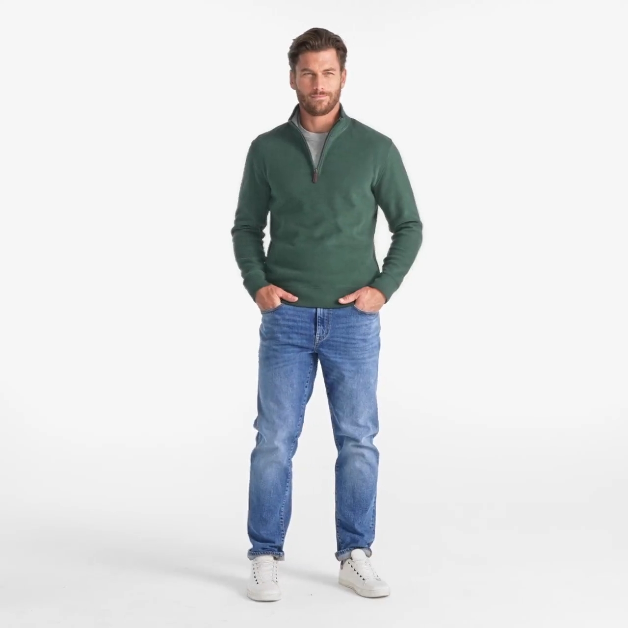 Lands' End Mens Bedford Rib Quarter Zip Sweater Dark Charcoal