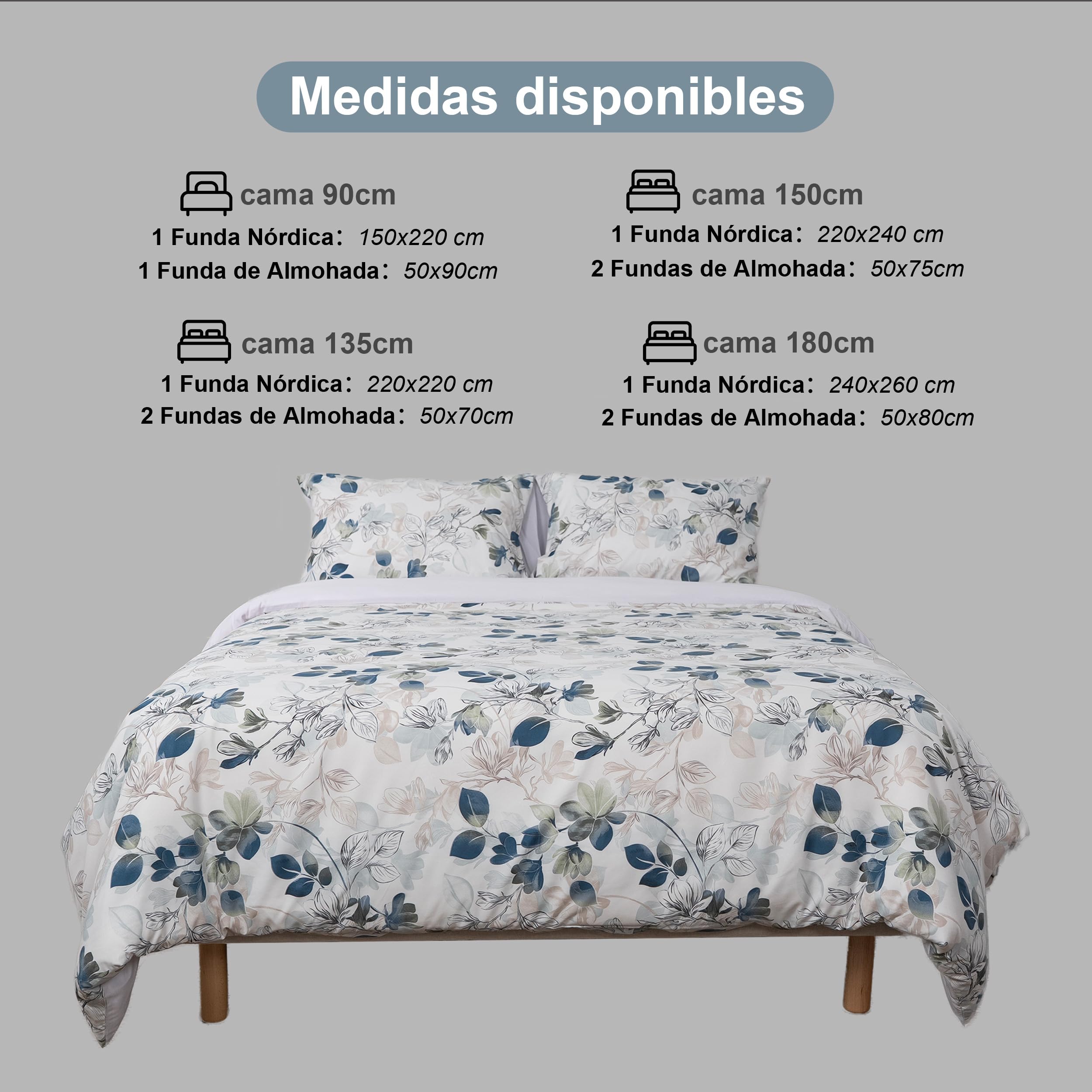 Etrexonline Juego de Funda Nórdica 3 Piezas Cama 150 Microfibra Suave Transpirable - 1 Funda Edredón 220x240 cm y 2 Fundas de Almohada 50x75 cm (Herbal) — view 8