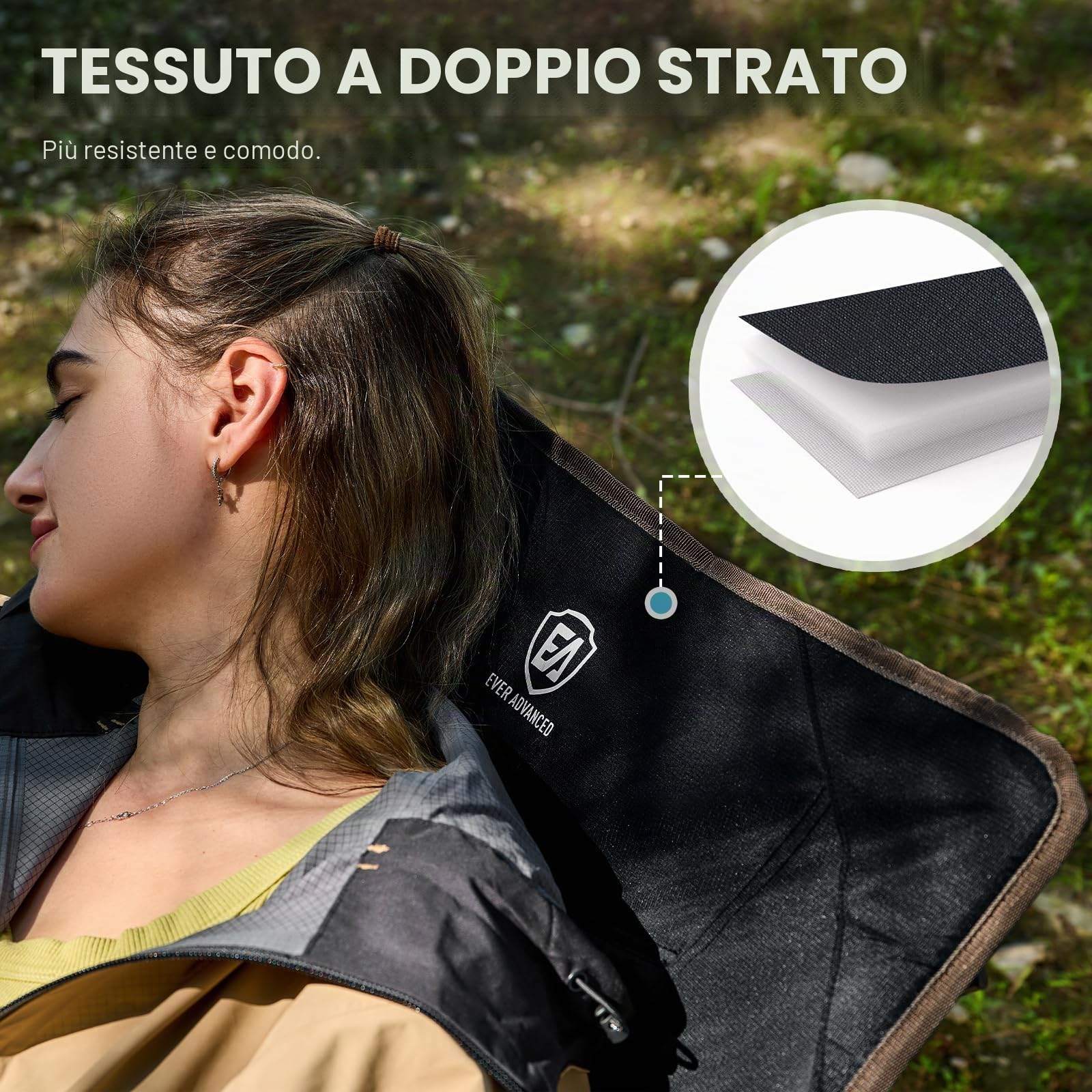 EVER ADVANCED Sedia da campeggio pieghevole con schienale regolabile in 4 posizioni portata di 160kg sedia reclinabile pieghevole con tasca laterale e portabevand per campeggio, giardino e balcone