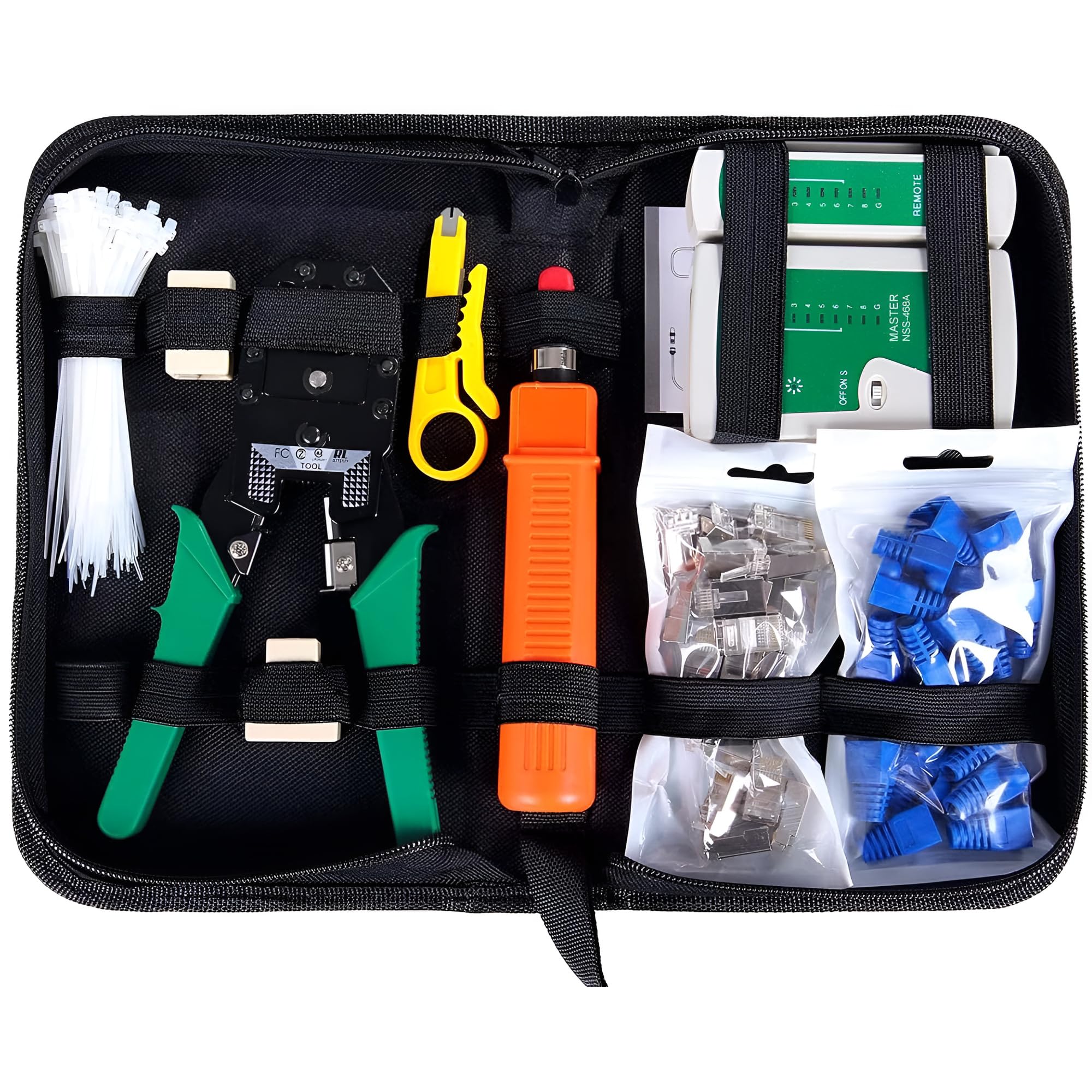 JacobsParts 9pcs RJ4 Network Tool Kit CAT5 CAT5e CAT6 Cable Maintenance Repair Tester Wire Crimper Stripper Ethernet Punch Down Tool with Connectors