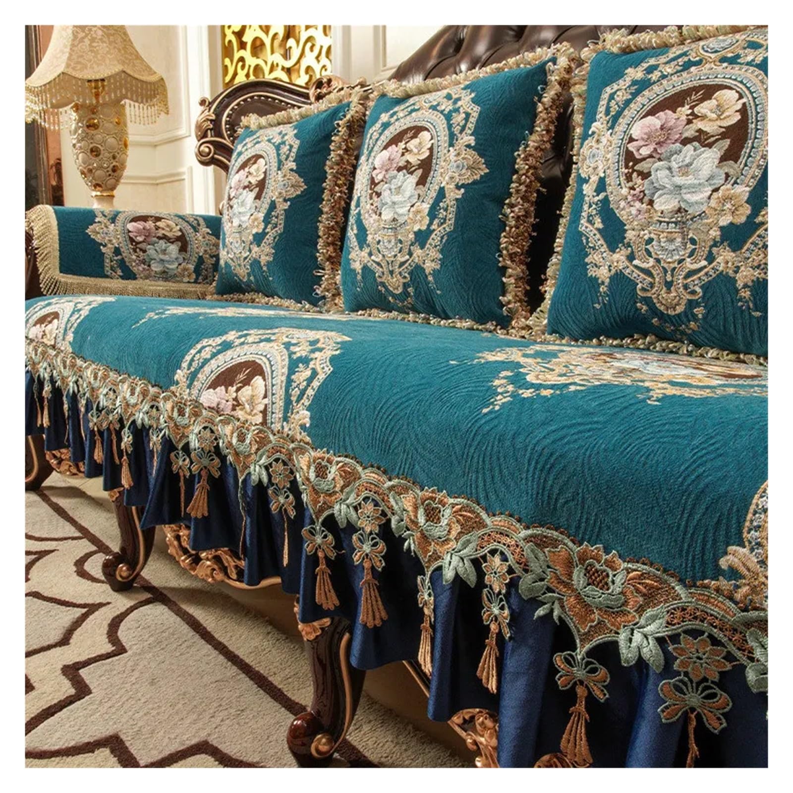 GCYEIDMA Vintage Sofa Cover Lace Sofa Cover Leather Couch Slipcover Armchair Lounge(Green,Seat cover-80x180cm)