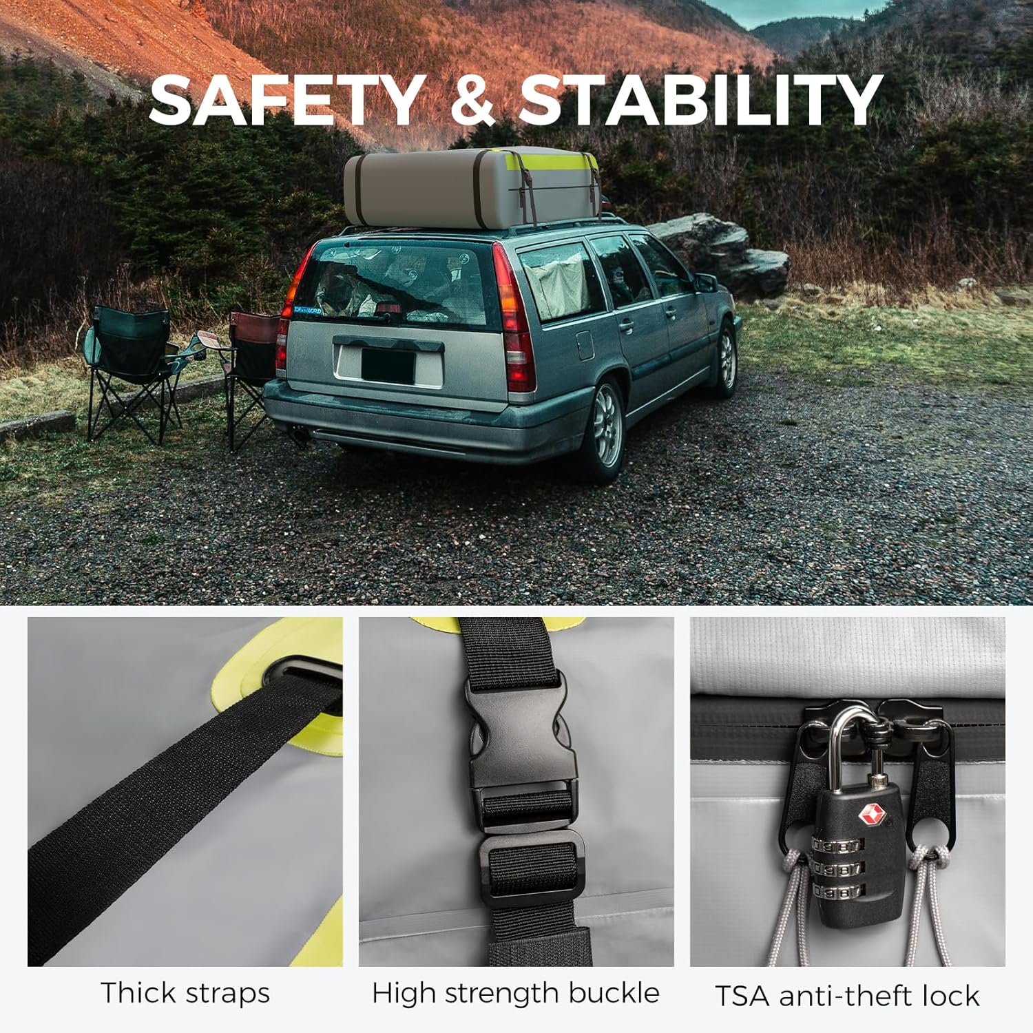 WELKIN Heavy Duty Rooftop Cargo Carrier Bag - 15 Cubic Waterproof Car Roof Bag for All Vehicles with/Without Rack - Includes Anti-Slip Mat, 6 Door Hooks, TSA Lock & Storage Bag - Reinforced Straps
