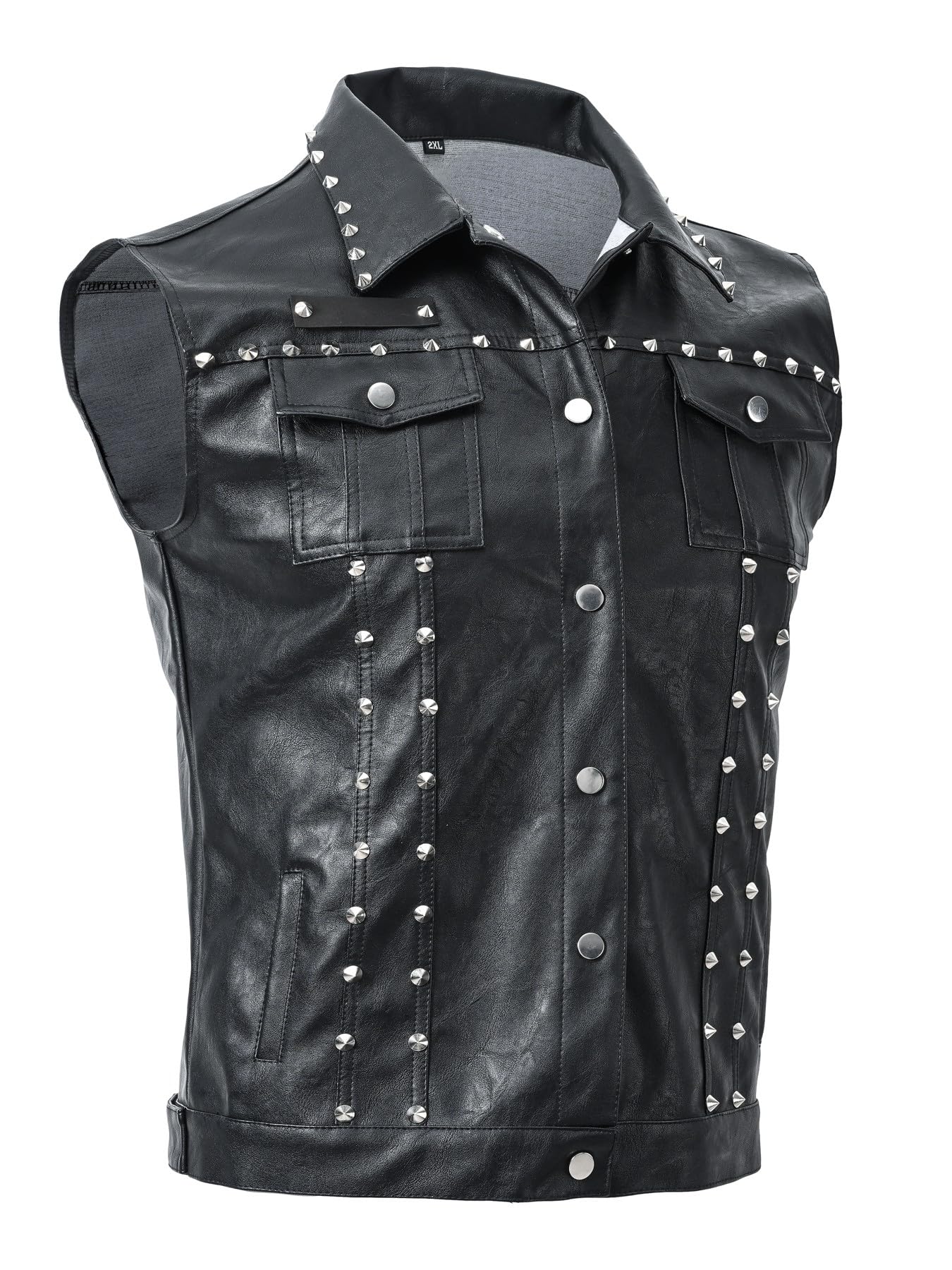 Idopy Gilet da uomo in finta pelle con borchie punk gilet senza maniche con rivetti nero L, Nero , L