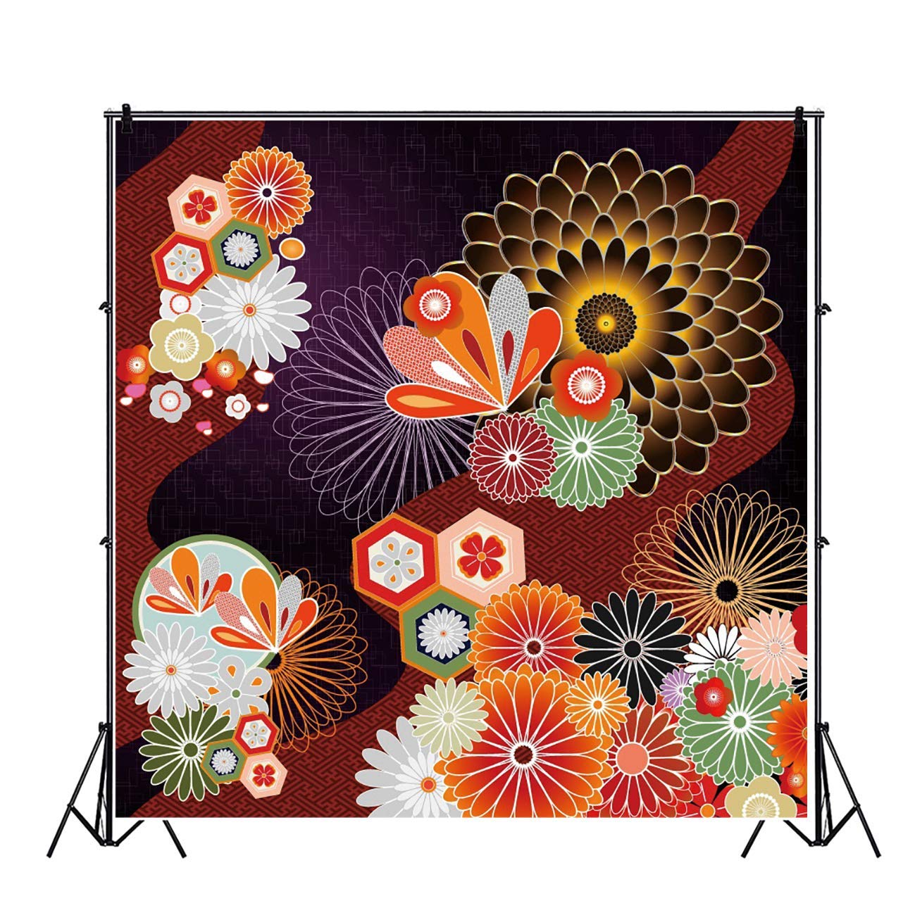 Amazon.co.jp: Qinunipoto 背景布 和風 花柄 新年 紋章雪片 菊 2.5x2