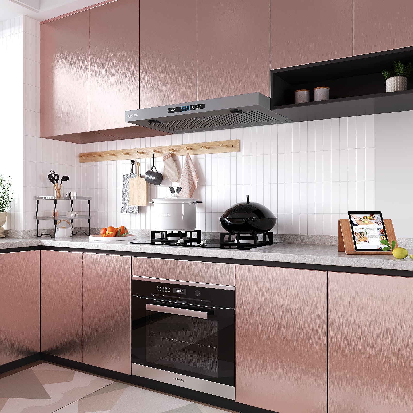VEELIKE Rose Gold Stainless Steel Wallpaper for Appliances Fridge Dishwasher Covers 40 cm × 300 cm Brushed Stainless Steel Contact Paper Rose Gold Wallpaper for Kitchen Stove Cabinets Drawers - Image 4