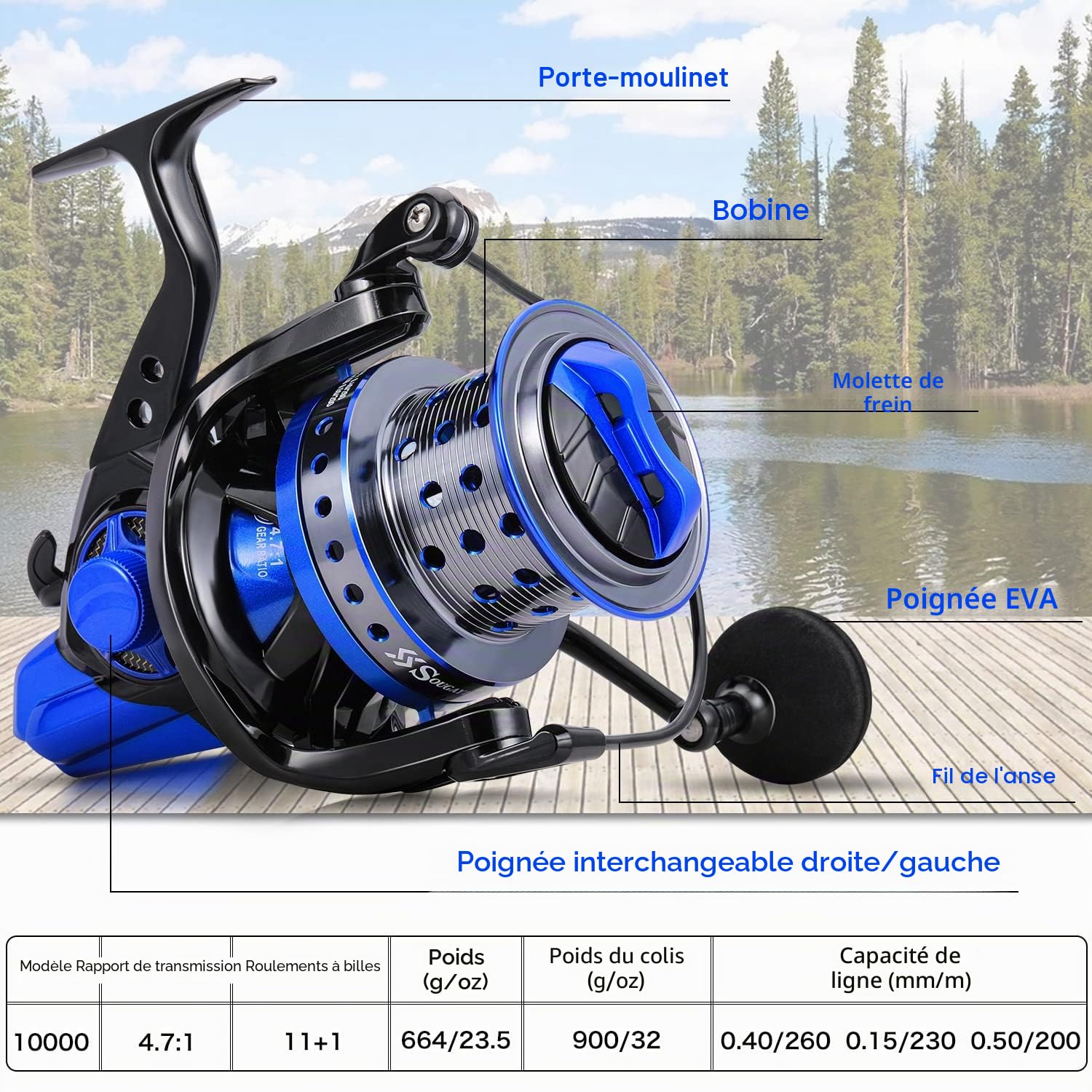 Sougayilang Moulinets de pêche au surf, ultra lisses et puissants avec bobine en aluminium CNC, pêche côtière et côtière en eau salée