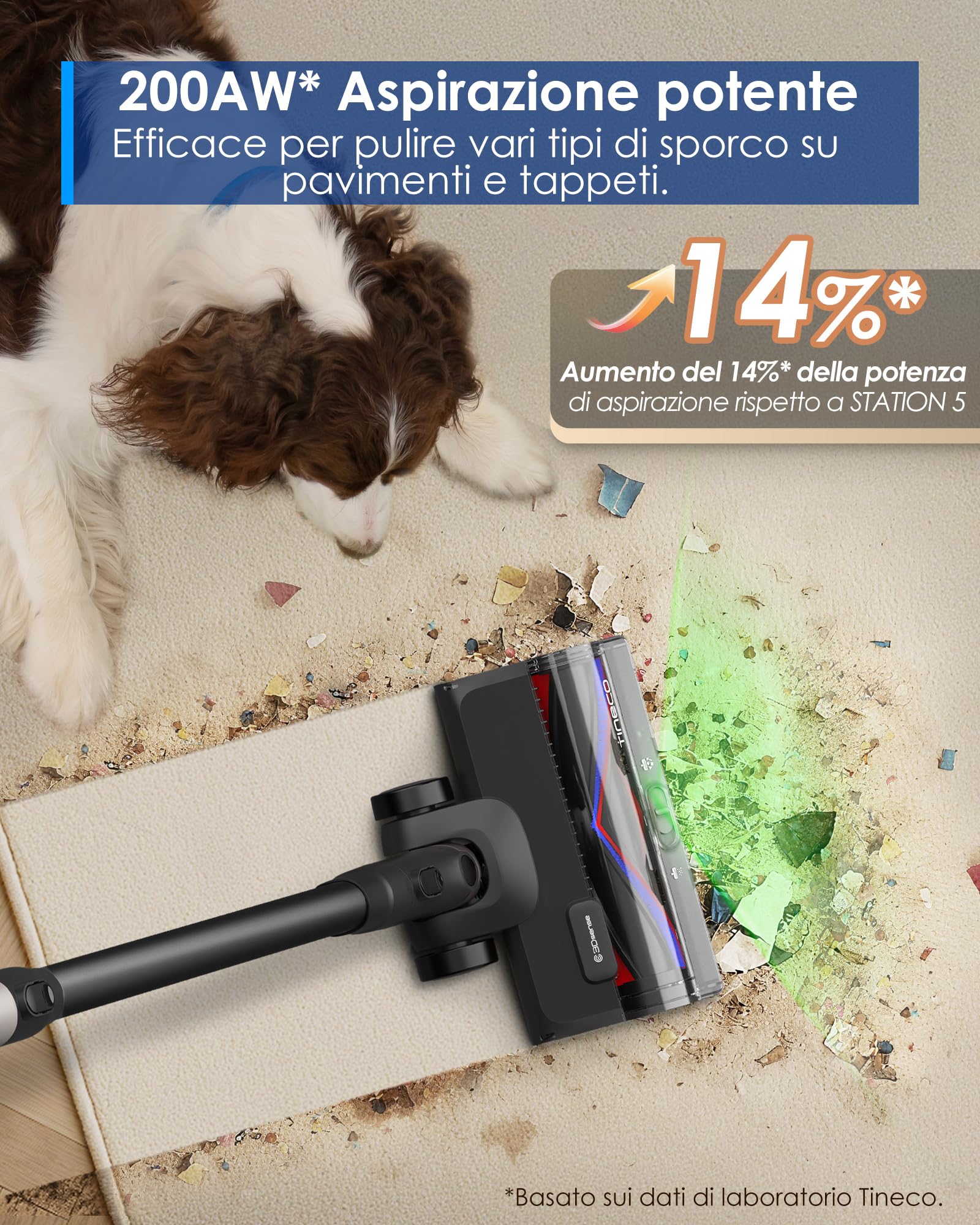 Tineco Pure One Station 5 Pro Raccolta automatica della polvere. Auto-pulizia completa. Aspirapolvere Senza Fili 200AW*. Spazzola ZeroTangle. Fino a 100 minuti di autonomia