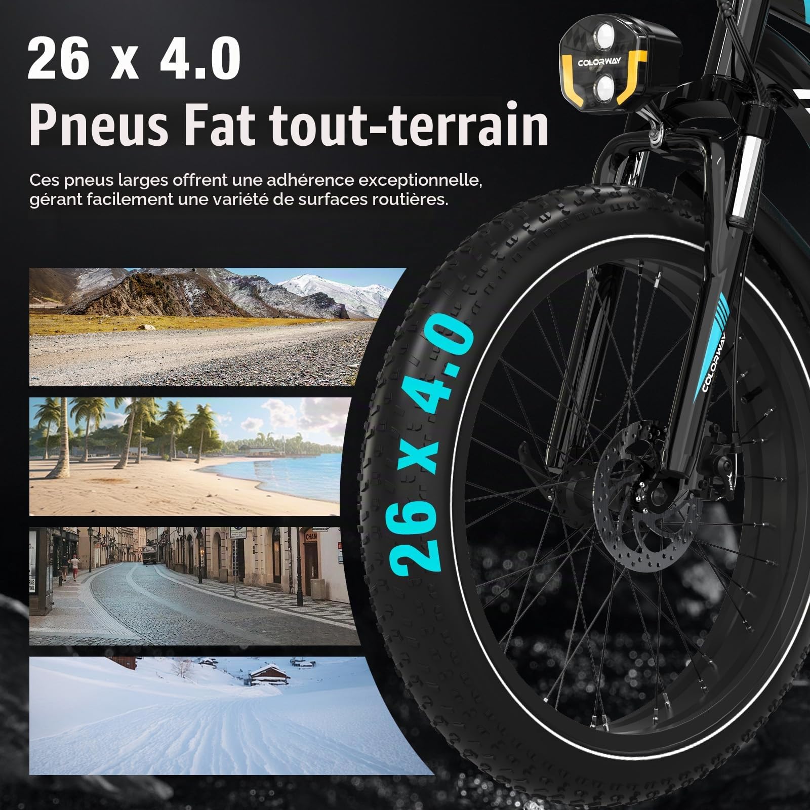 COLORWAY BK15 Vélo Électrique 26 Pouces pour Adultes, Batterie 15Ah, Moteur 250W, 7 Vitesses, Suspension Avant, Double Frein à Disque, Vélo Électrique Ville & Tout Terrain, Jusqu’à 120 kg