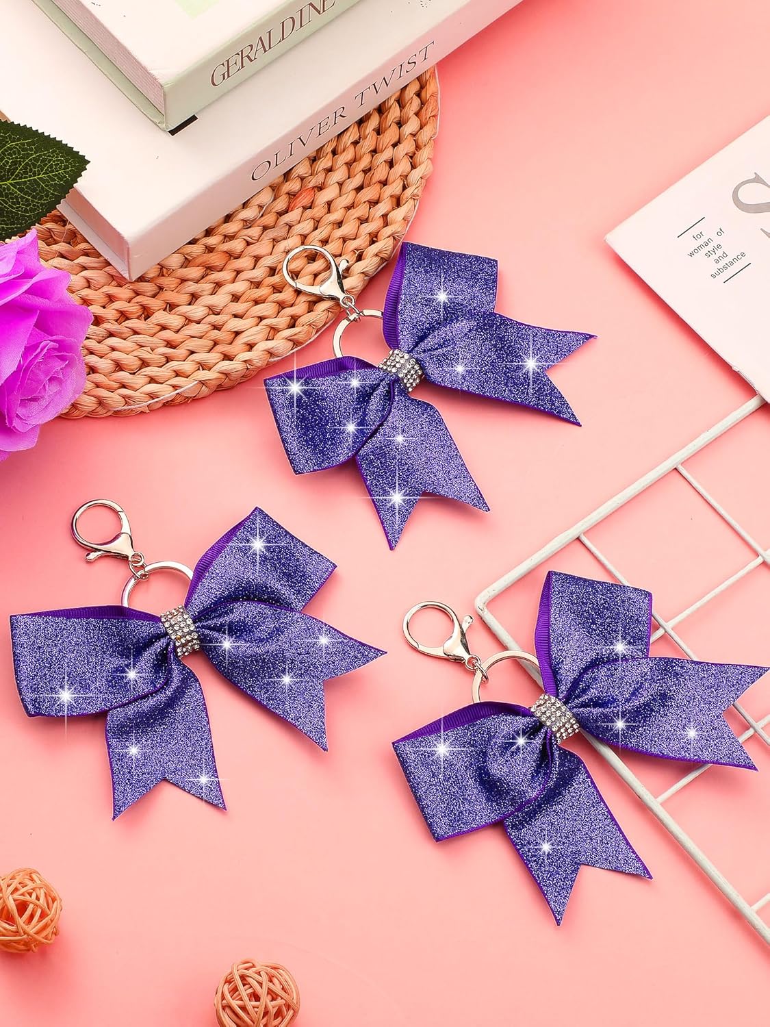 Tondiamo Cheer Bow Keychain Cheer Keychain with Rhinestones Cheerleader Keyrings for Teen Cheerleading Sports Accessory - Image 4