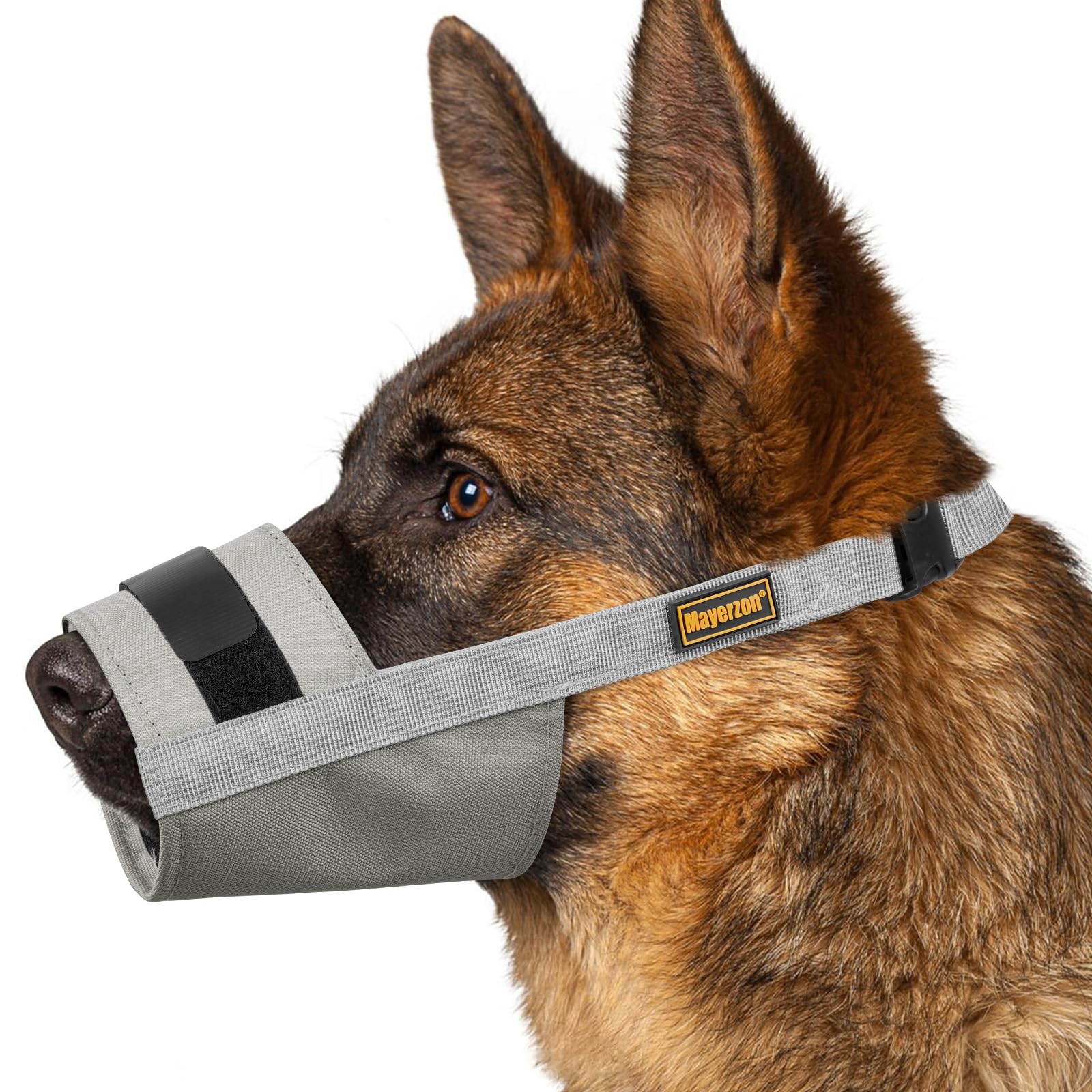 Mayerzon Dog Muzzle for Large Medium Small Dogs, Adjustable Fit, Soft & Sturdy Fabric, Prevents Fierce Barking Biting Chewing, Ideal for Grooming Walking Vet Visits, Allows to Pant Drink (Grey, S)
