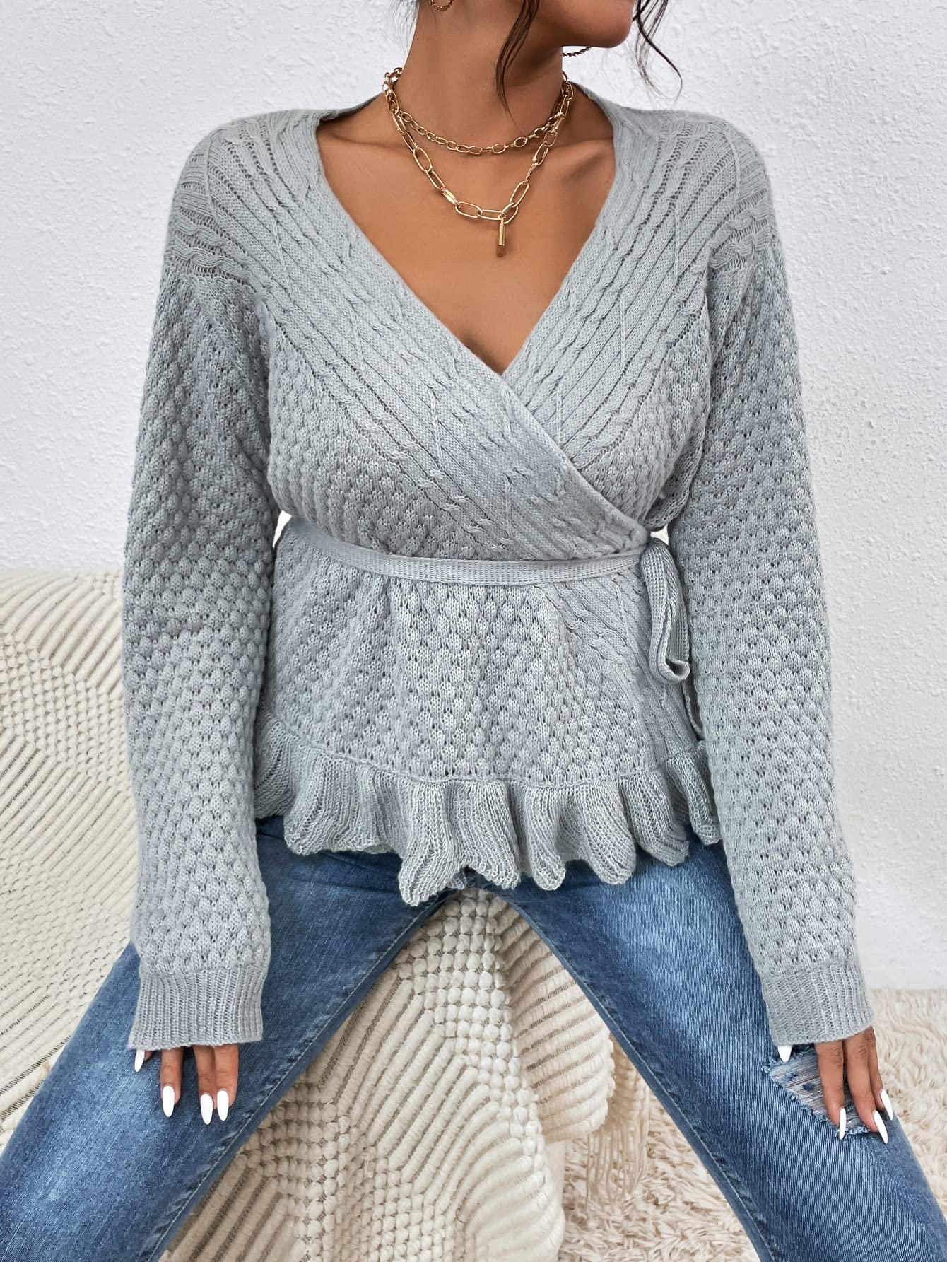 Andequal peplum shaggy knit bustier グレー peplum shaggy knit bustier – andequal