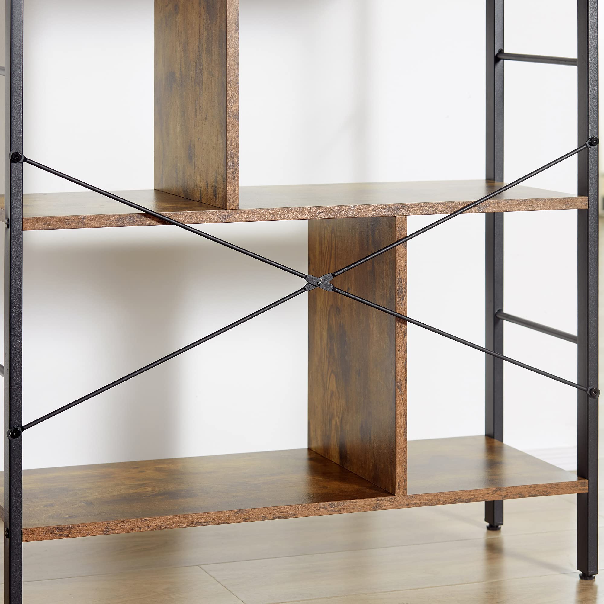 HOMCOM Estantería Librería de 4 Niveles con 8 Compartimentos de Almacenamiento Estilo Industrial para Sala de Estar Oficina Dormitorio 74x30x157,5 cm Marrón Rústico
