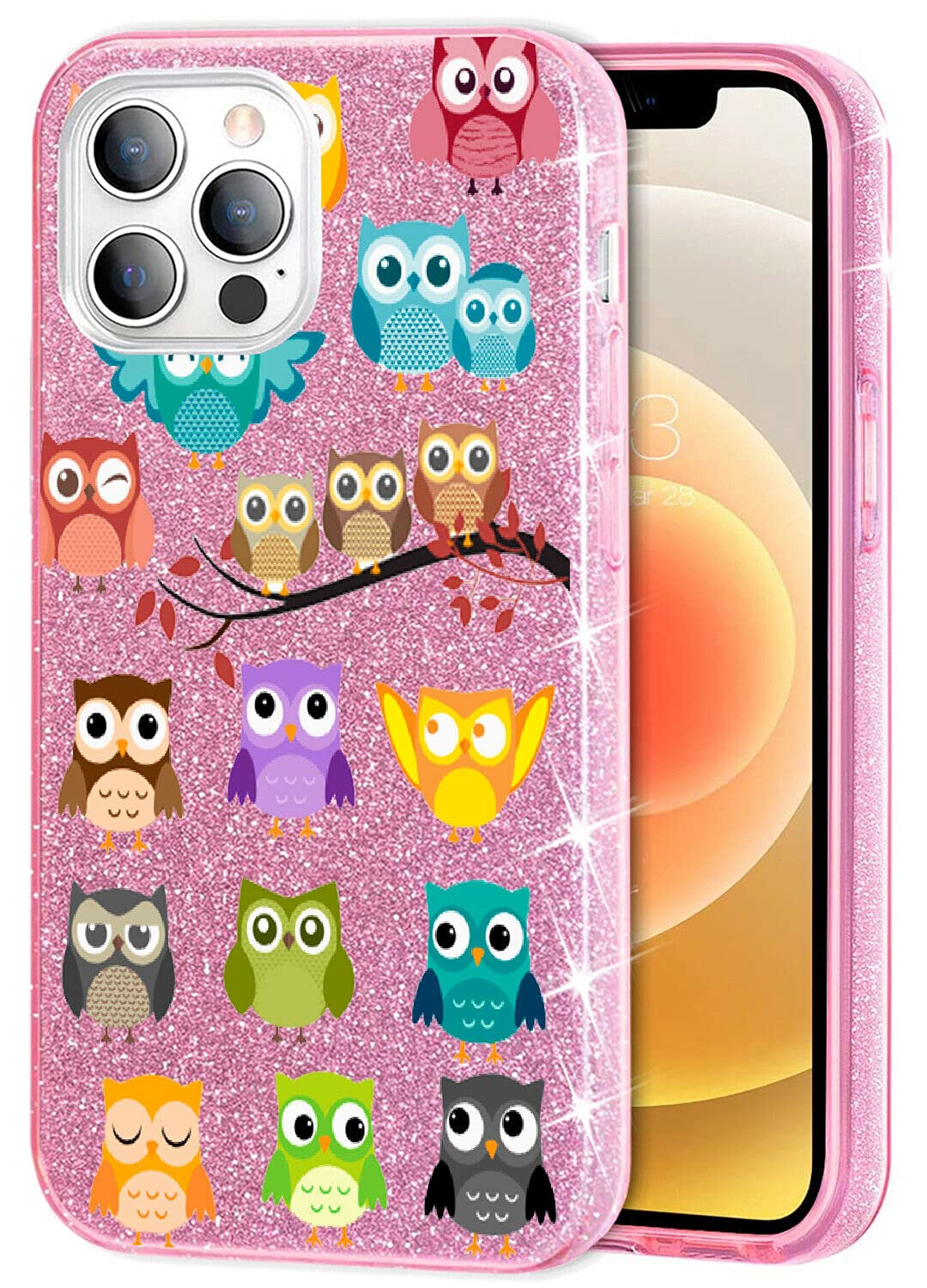 Mixroom - Custodia cover case Per iPhone 13 Pro in TPU morbido Fucsia con Brillantini Glitter 3 in 1 Fantasia Famiglia Di Guffeti codice BR462