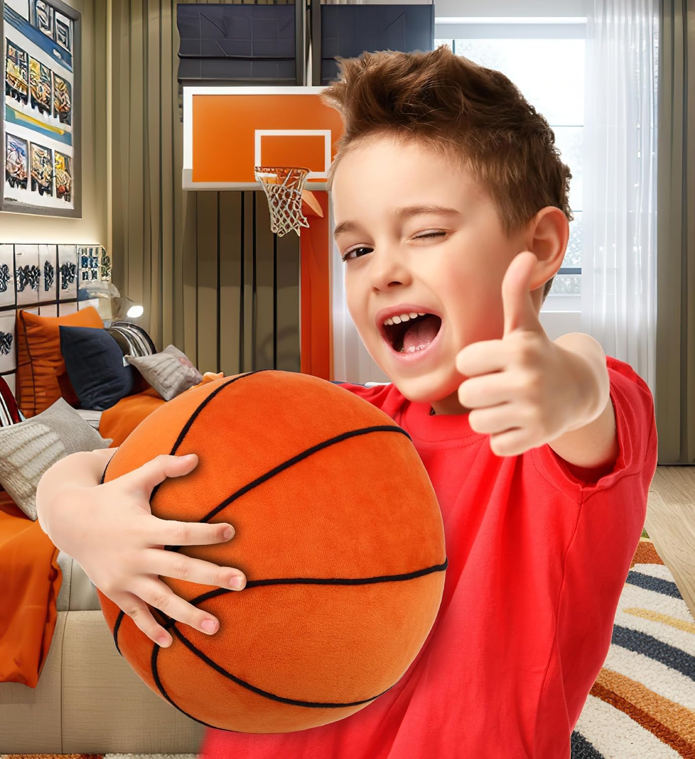 DolliBu Sports Basketball Plush Ball - Soft Squishy Ball Toy for Playtime, Perfect for Kids Basketball Room Decor - 9.5 Inches