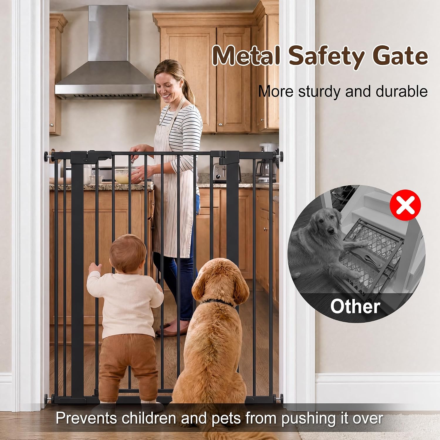 41” Extra Tall Baby Gate for Stairs 29.7-40.6" Wide Auto Close Dog Gate Indoor Pet Gates for Doorways No Drilling Extra Tall Child Safety Gates for Pets Kids No Jumping Over, Pressure Mount