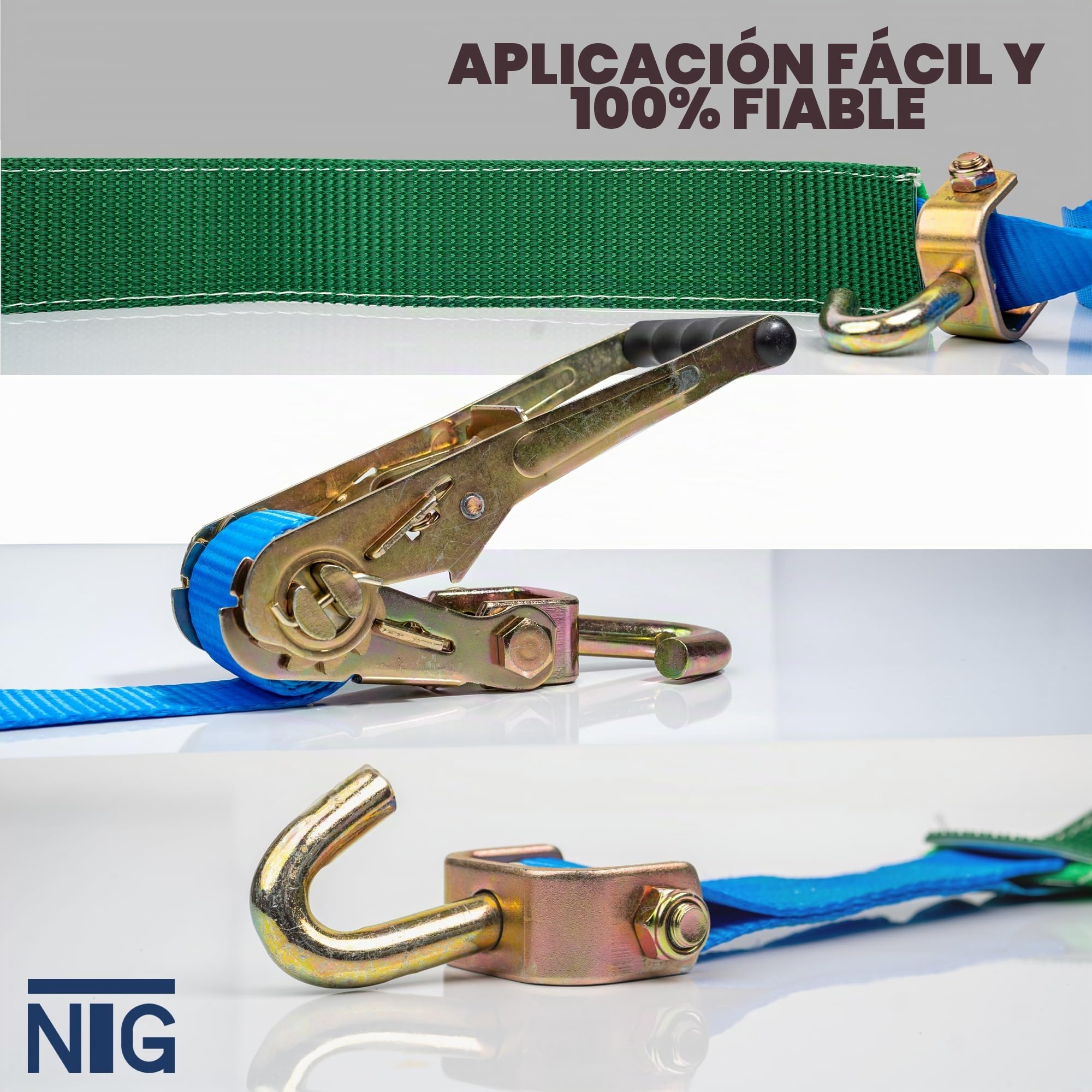 NTG Juego de 4 correas tensoras para transporte de coche, 2500 mm de largo, hasta 5000 kg, con manguera de agarre y ganchos giratorios, protección para ruedas, correa, coche, correas para neumáticos