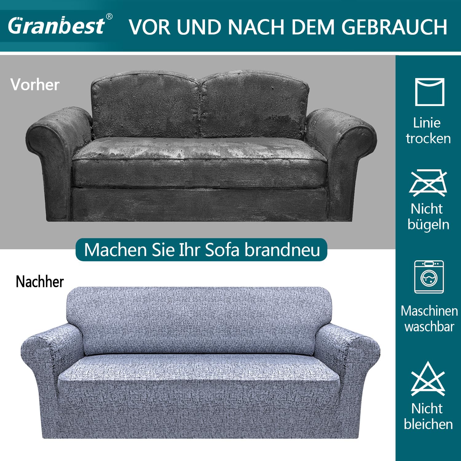 Granbest Copridivano elasticizzato in microfibra super morbida, rivestimento per poltrona per divano, in elastan, protezione per mobili (1 posto, motivo texture)