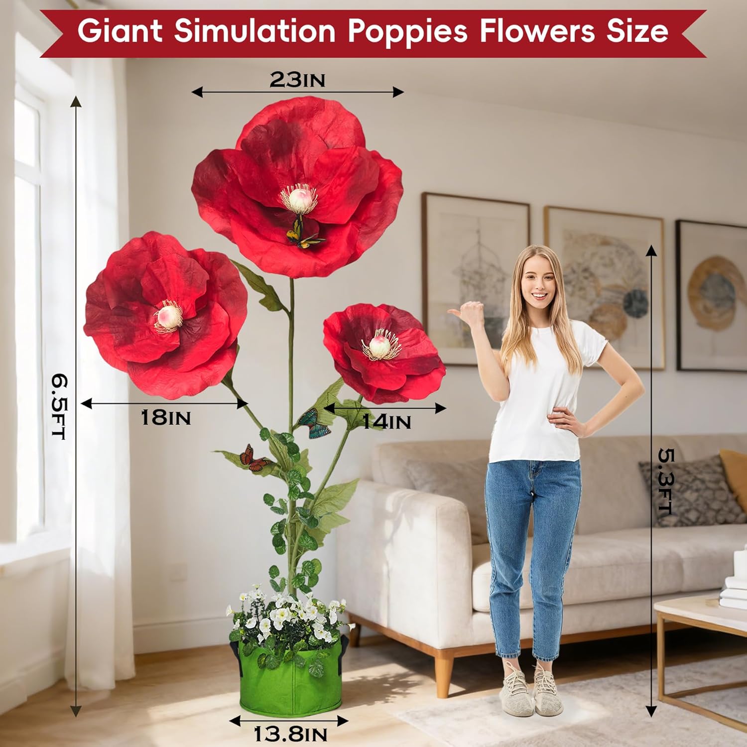 6.4FT Giant Flowers for Decoration, Big Flowers for Decorations,Waterproof Large Paper Artificial Flowers for Wedding Photography, Outdoor Garden Party, Shop Window Display, Home Decor
