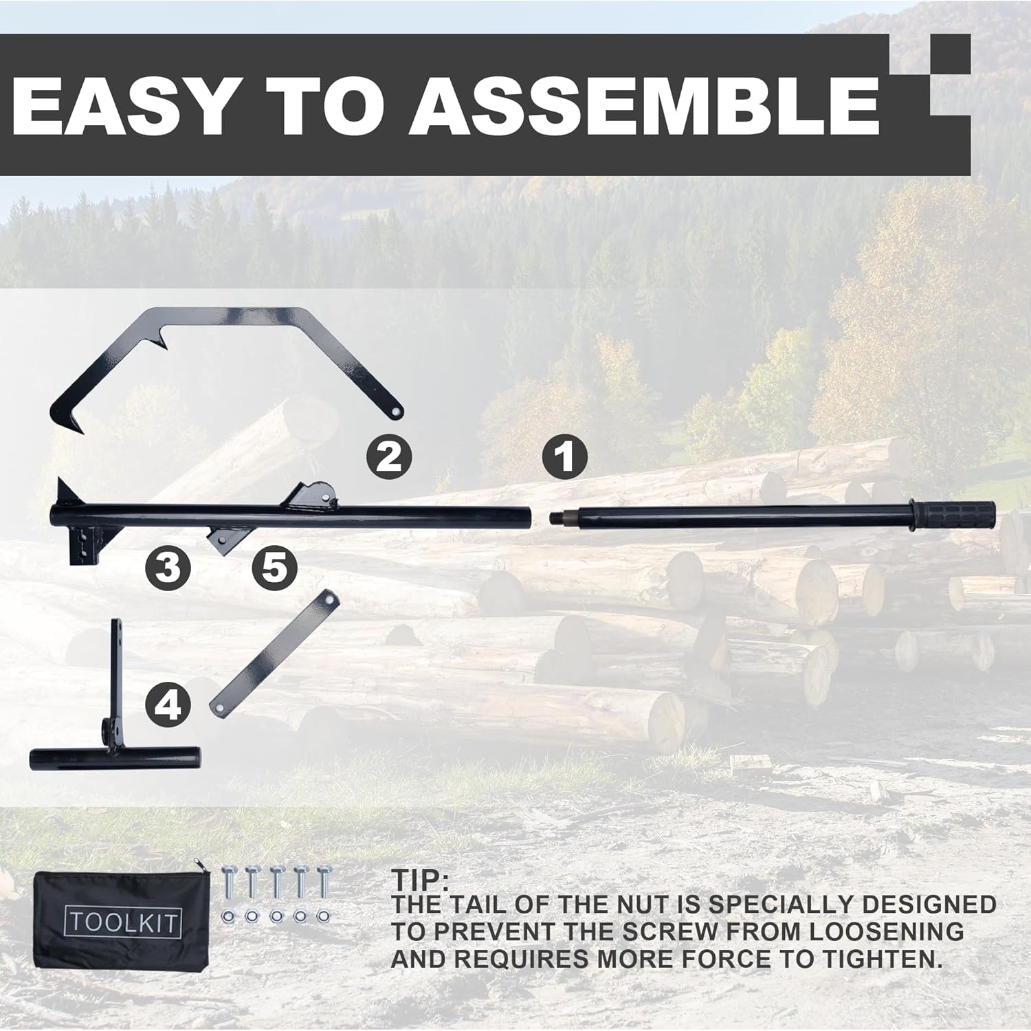 Timberjack Log Roller Lifter Adjustable Log Cant Hook Heavy Duty Steel Log Jack Logging Tool for Rolling and Raising Logs Up to 25" in Diameter