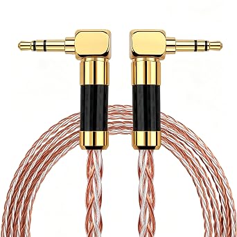 HiFi Stereo TRS Audio Cable 3.5mm Male to 3.5mm Male 1.6FT Silver Plated Copper and 5N OCC Copper Braided Replacement AUX Upgrade Cable 8 Cores Litz Braid Angle to Angle