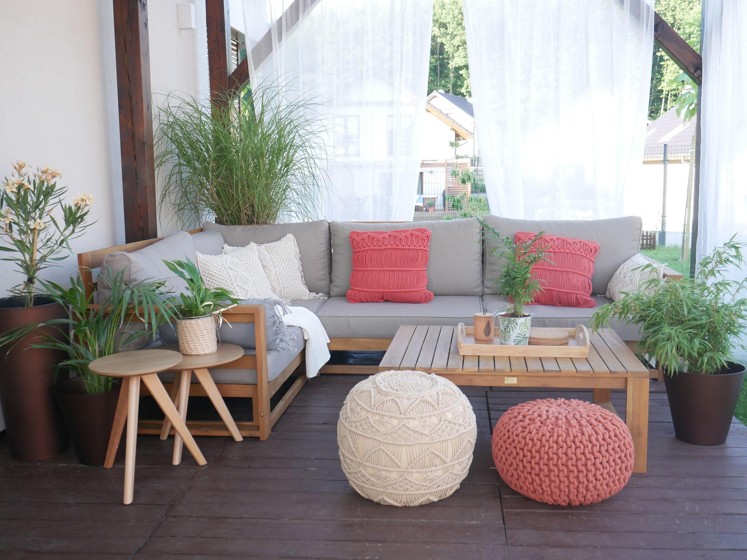 Geflochtener Strickpouf zum Sitzen Baumwolle braun rund 40 cm Modern Conrad