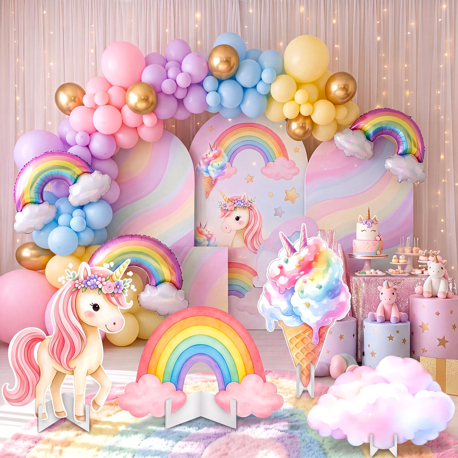 Honoson 4 Pcs Large 20" x 30" Unicorn Cardboard Cutouts, Rainbow Unicorn Themed Party Yard Signs Decoration for Baby Shower Birthday Party Supplies Lawn Classroom Yard Decor