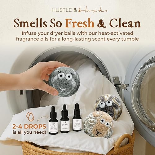 Miniatura 5 de Hustle & Blush Fluff Ewes - Juego de 3 bolas de lana para secadora de lana XL Lights, juego de lavandería prémium de Nueva Zelanda, reduce el tiempo