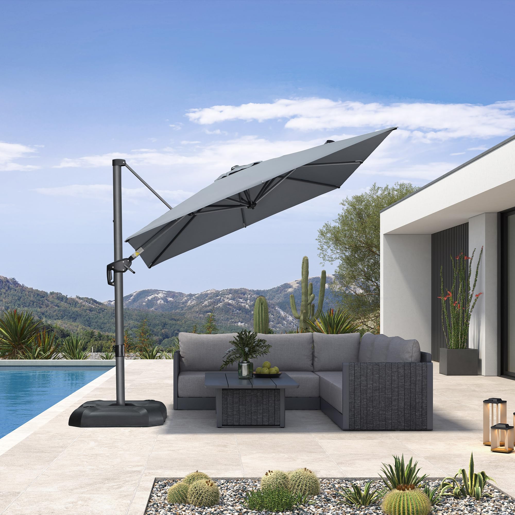 purple leaf 8 feet patio umbrella outdoor cantilever square umbrella aluminum offset umbrella with 360-degree rotation for garden deck pool patio, light grey