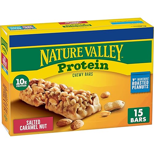 Nature Valley Barras de granola de proteína masticable, nueces de caramelo saladas, 15 barras