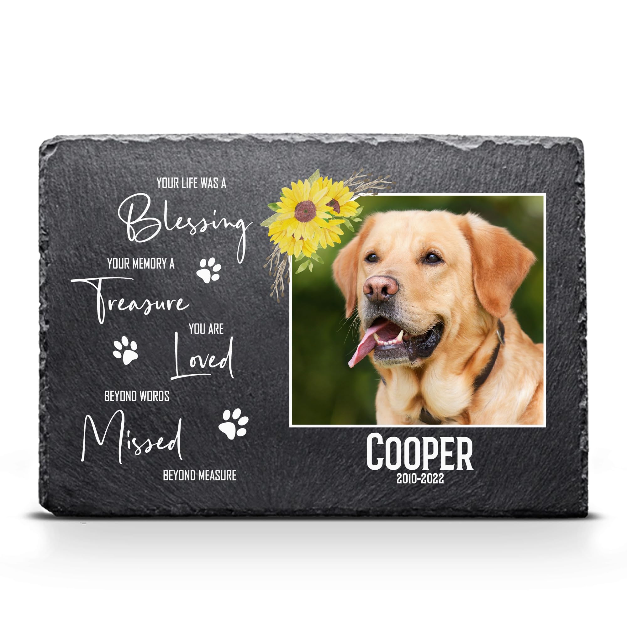 SaRosa print Unique Large Pet Memorial plaque Personalised Slate for Furry Friend in size 20x30cm - Sunflower Photo