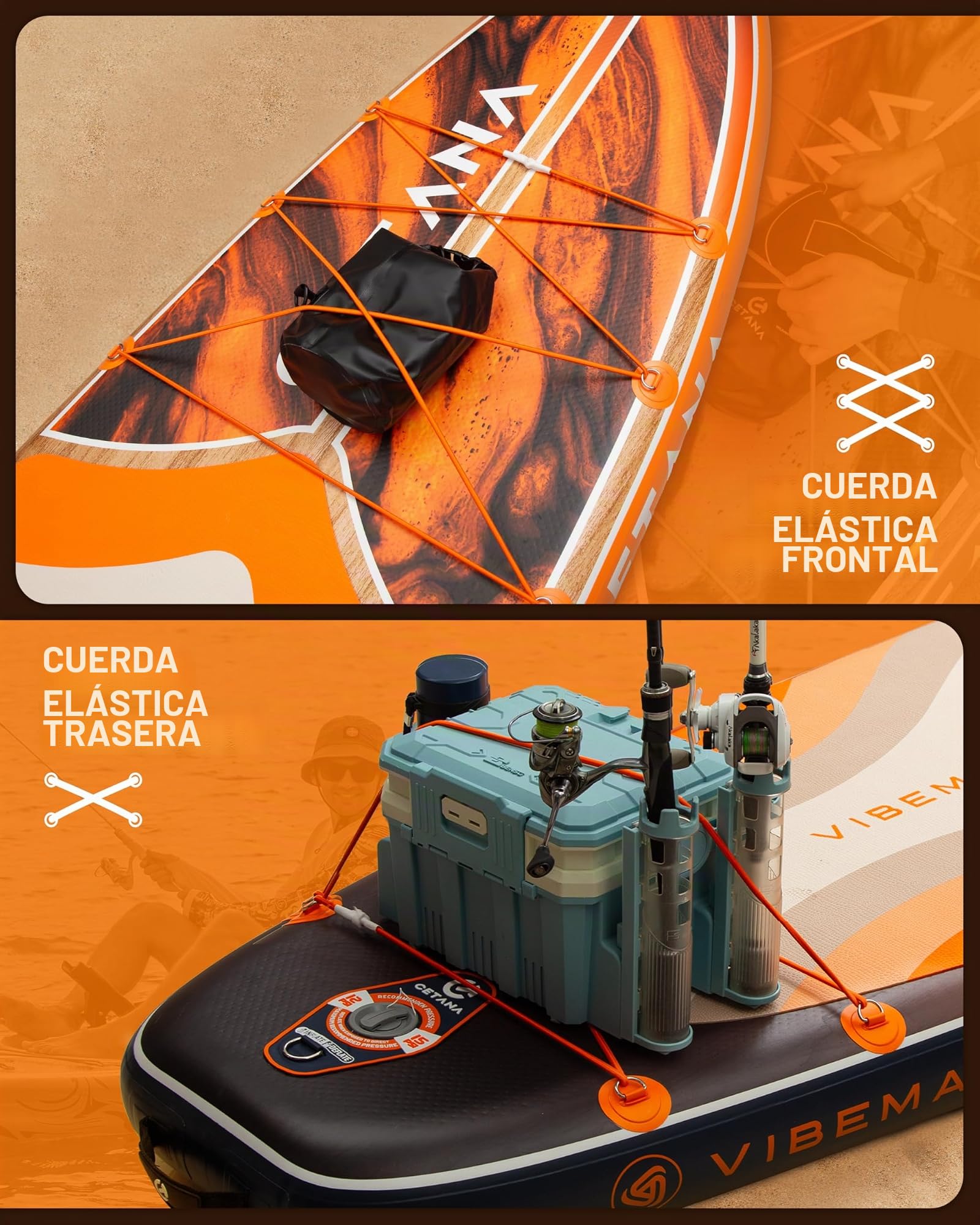 CETANA Tabla de Paddle Surf Hinchable 351cm con Accesorios Incluidos de Primera Calidad, Remo Ajustable, Bomba de Mano, Mochila de Transporte. 351 x 89 x 15 cm, Soporta hasta 204Kg