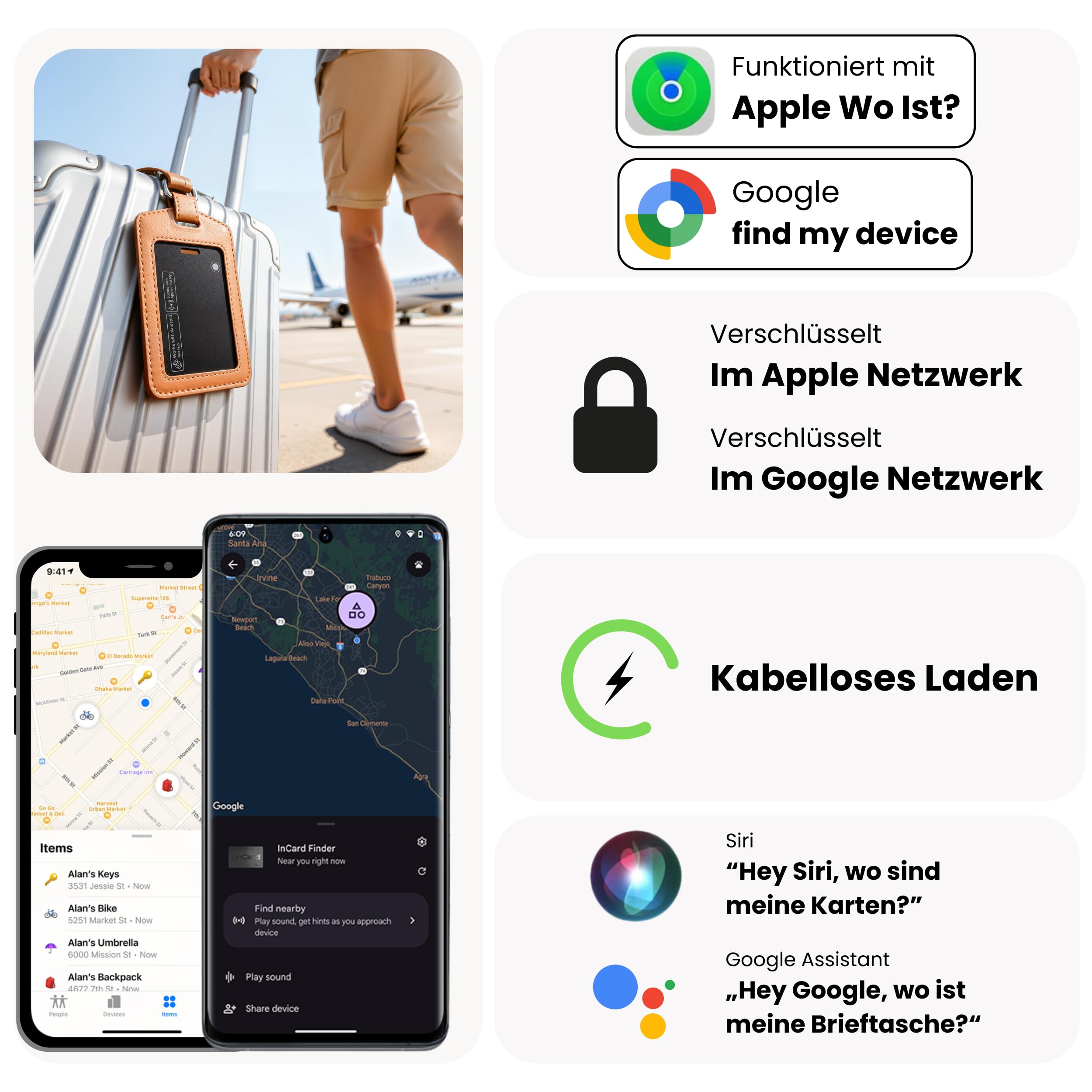 Traceur GPS Smart Tag Carte pour portefeuille [Android & iOS] Étanche Localisation mondiale iOS où se trouve et Google find My Device APP