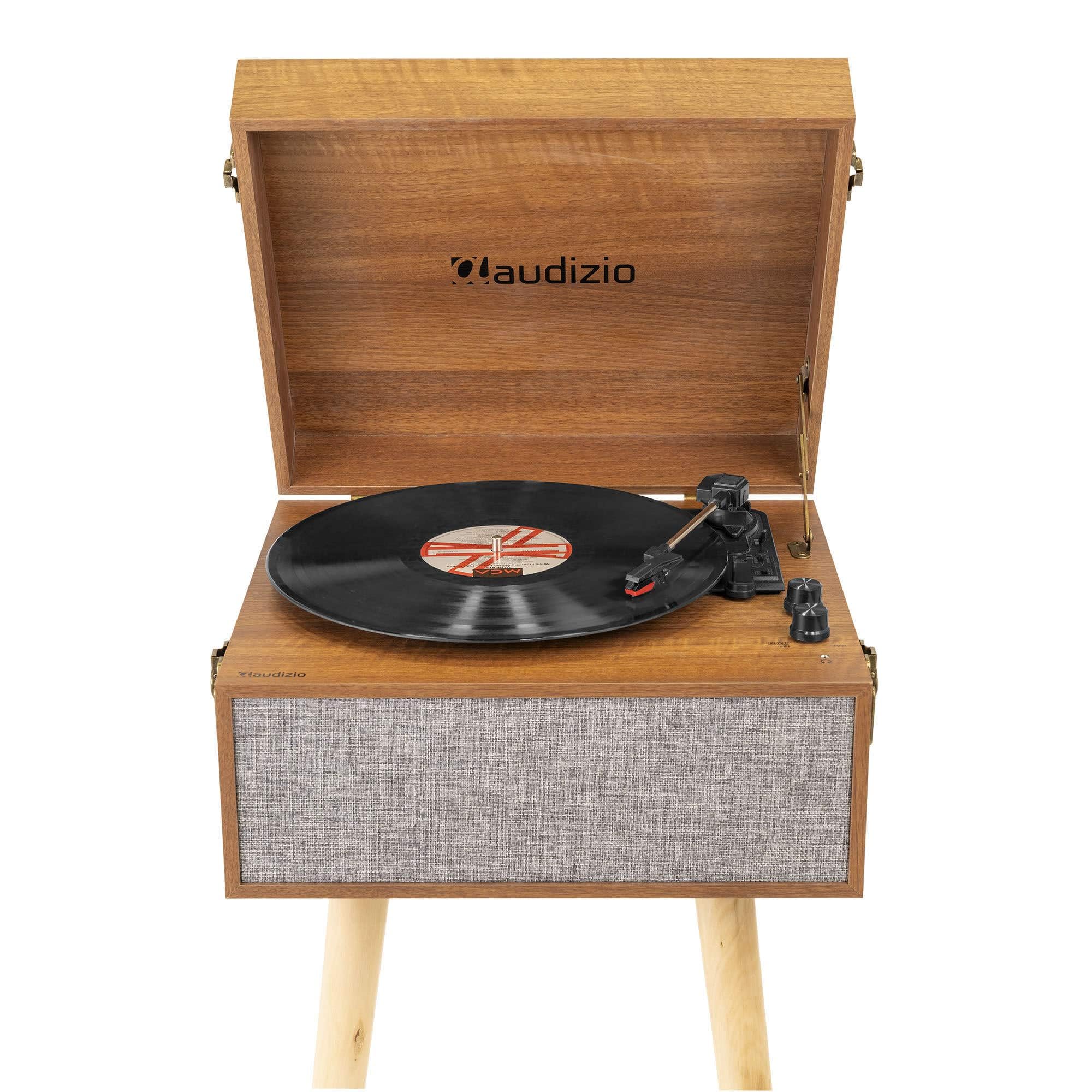 Audizio Fremont - Giradischi retrò con gambe, ingresso Bluetooth, registrazione vinile a MP3, supporto rimovibile, altoparlanti stereo integrati