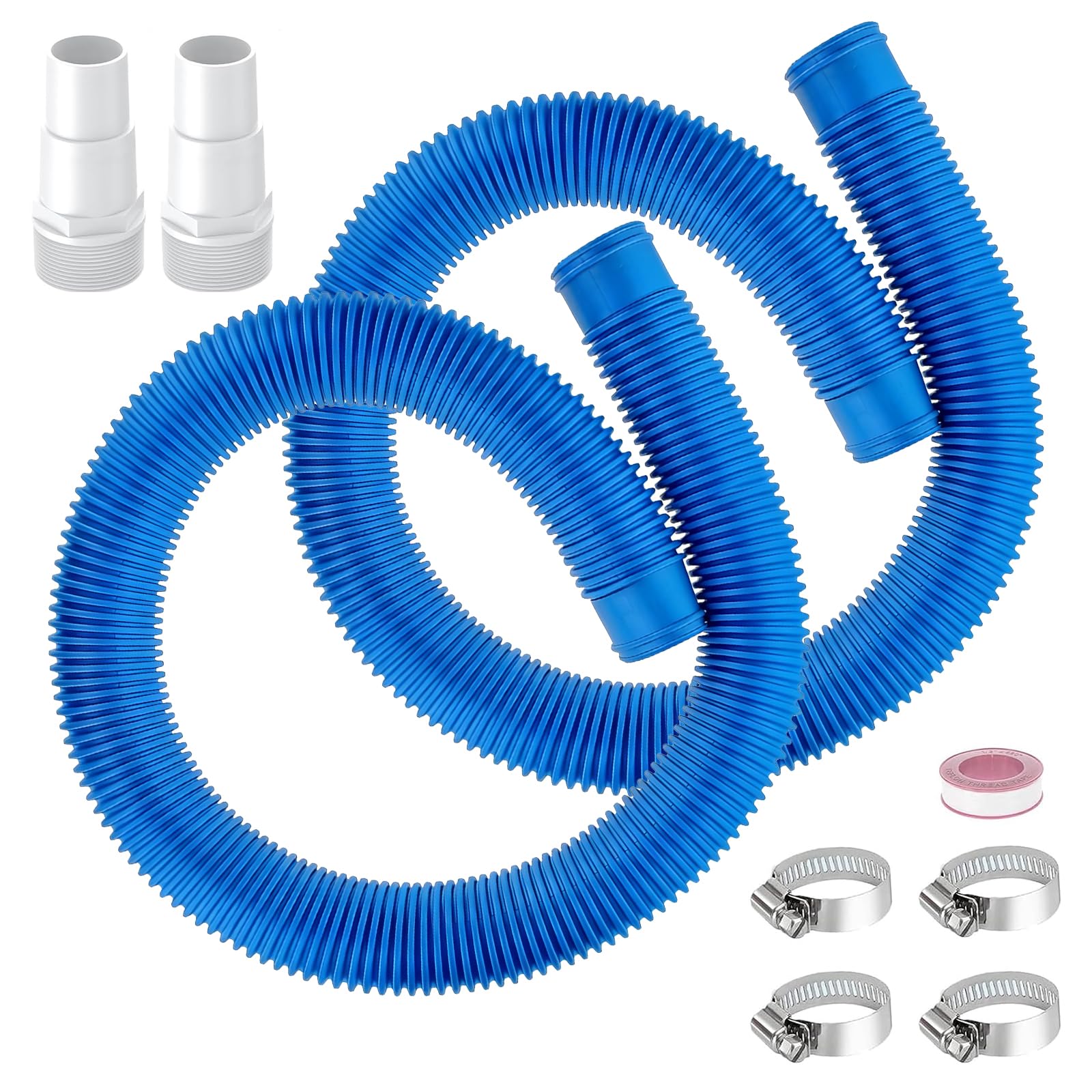 Photo 1 of 1-1/2-Inch Heavy-Duty Pool Hose Replacement Kit – 3ft*1.5” Above Ground Pool Hoses with Adapters, Stainless Steel Clamps & PTFE Tape, Compatible with Intex Pool Filter Pumps (2 Pack 3ft)
