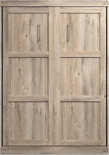 Bestar Pur Murphy, cama de pared que ahorra espacio para habitación de invitados multiusos u oficina en casa, tamaño full, marrón rústico Marrón