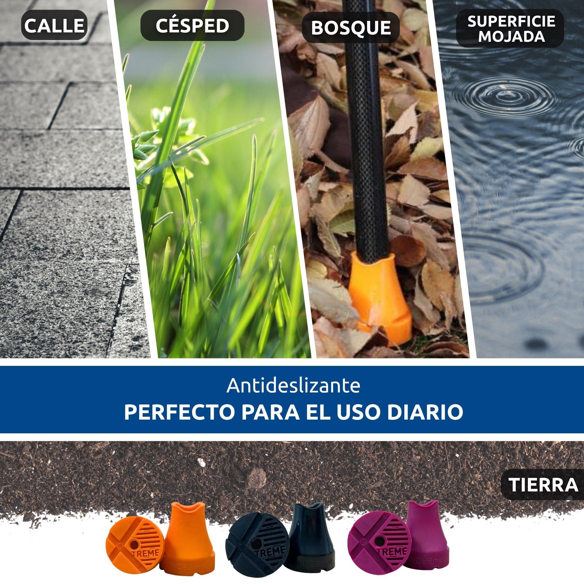 2x Conteras Xtreme TPU Alta Densidad para Muletas y Bastones, Negro
