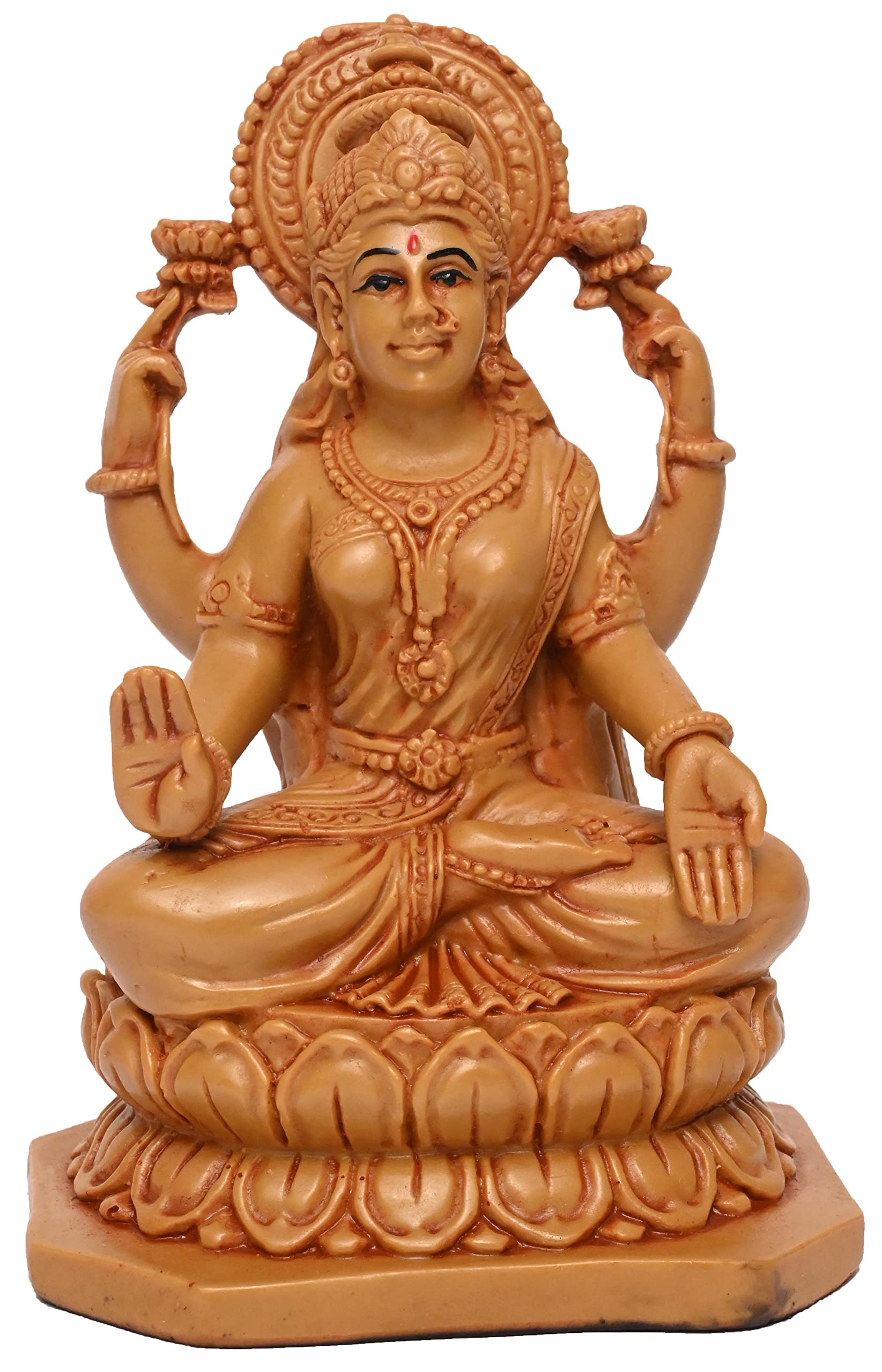 KariGhar Polyresin Laxmi Maa Idol Perfect for Drawing Room | Bedroom | Puja Ghar | Gifting & Decoration Purpose (Brown, 7 x 10 x 14 Cm)