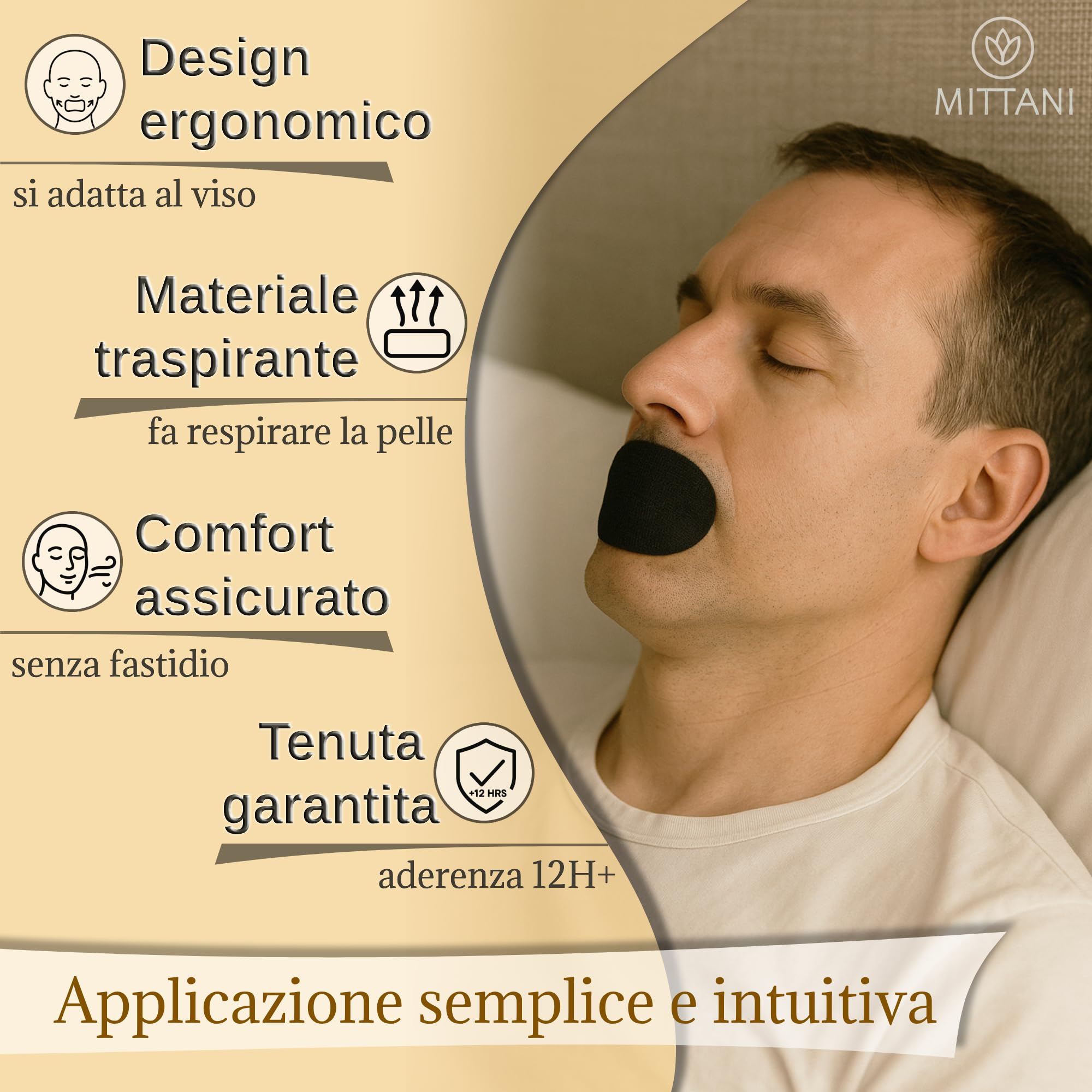 MITTANI® Mouth Tape, Cerotti Bocca per Dormire, Antirussamento, Respira Bene per Dormire Profondamente la Notte, Migliora la Qualità del Sonno Favorendo la Respirazione Nasale