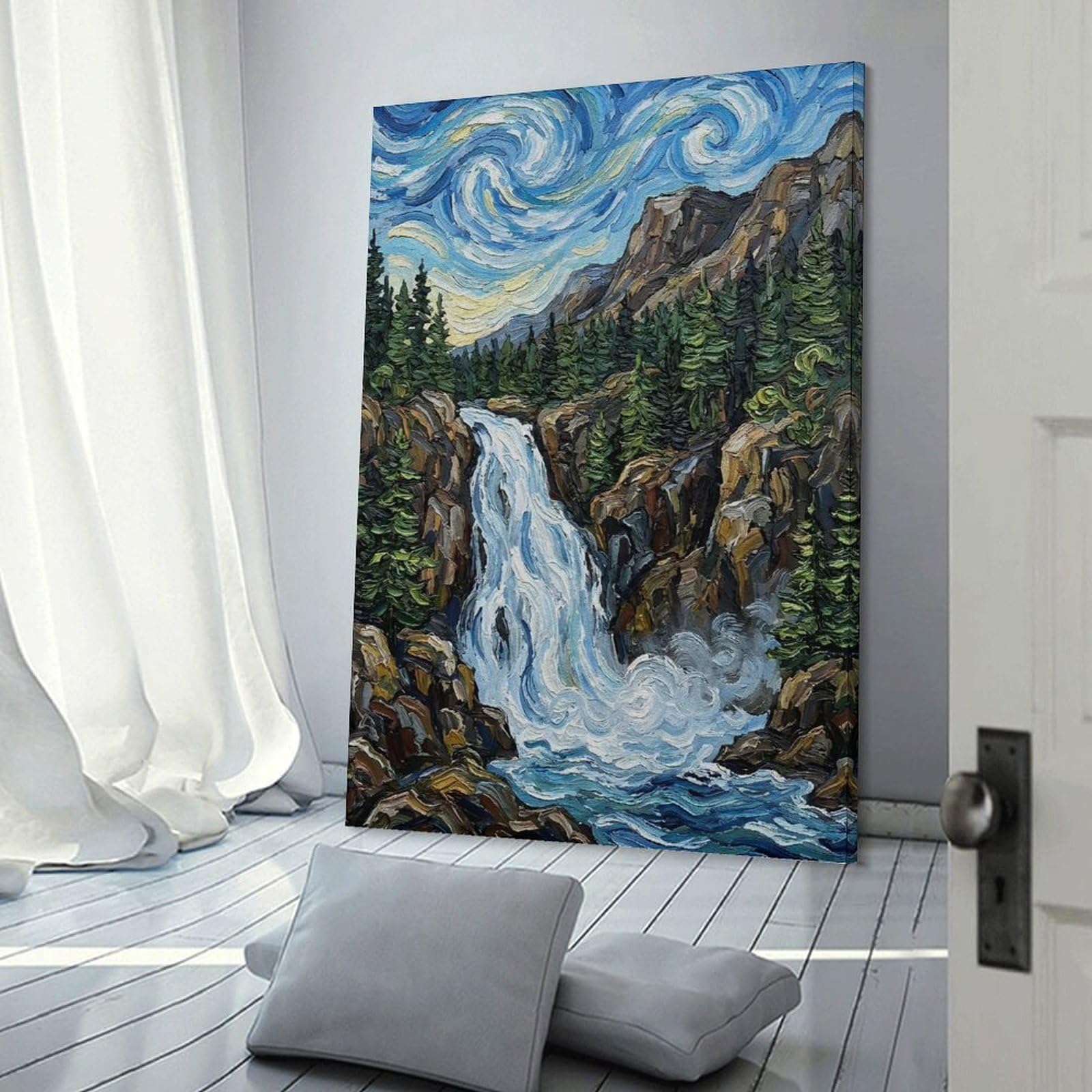 Junmoney Decorative Canvas Print Waterfall in A Mountainous Forest, 12x18inch(30x45cm), for Living Room, Bedroom Or Home Office, Home Decor Gift with Stylish Appeal