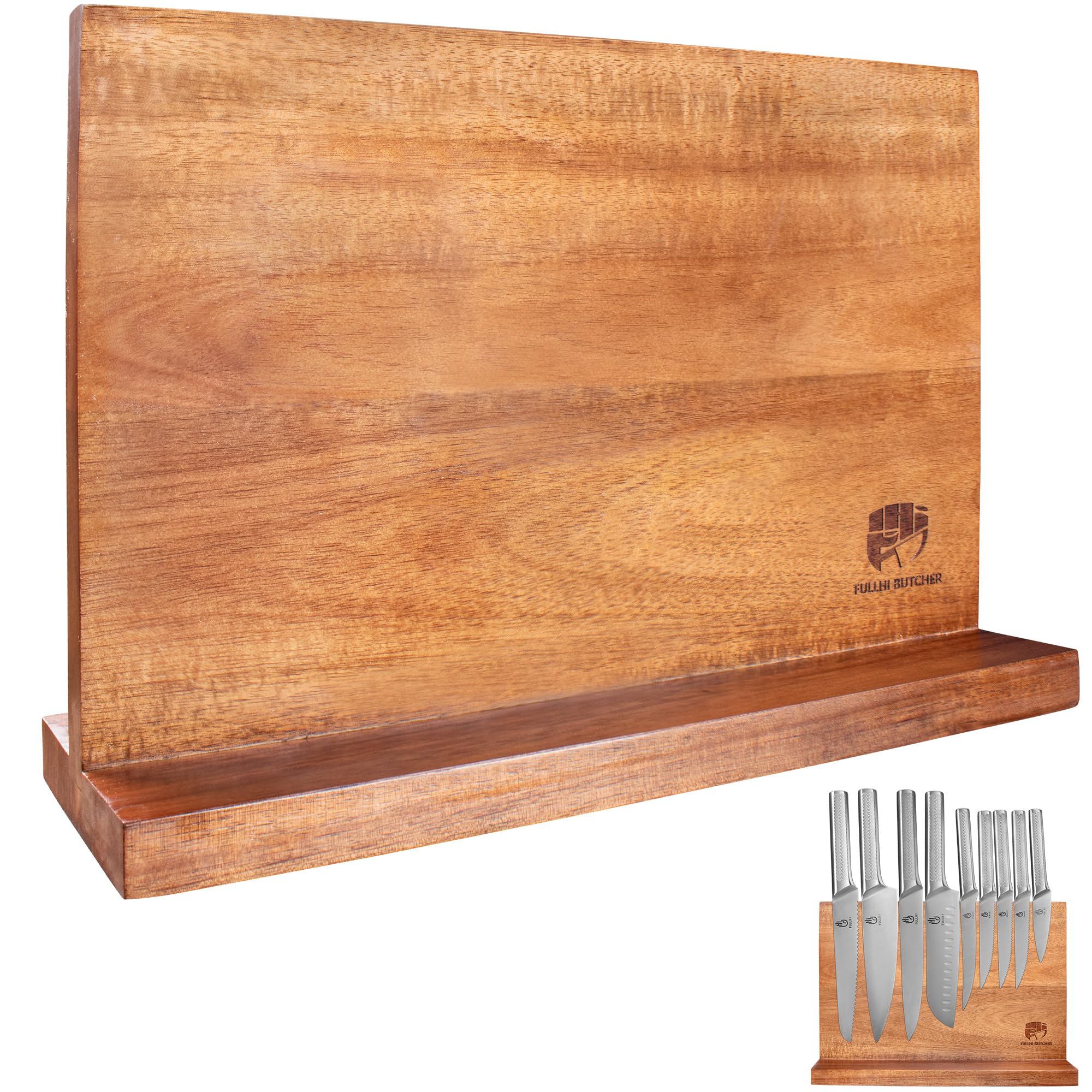 FULLHI Kitchen Magnetic Knife Block Holder, Knife Magnetic Strip with Enhanced Magnets Natural Wood Multifunctional Storage Holder for Kitchen Utensil, Knife Set, Scissors