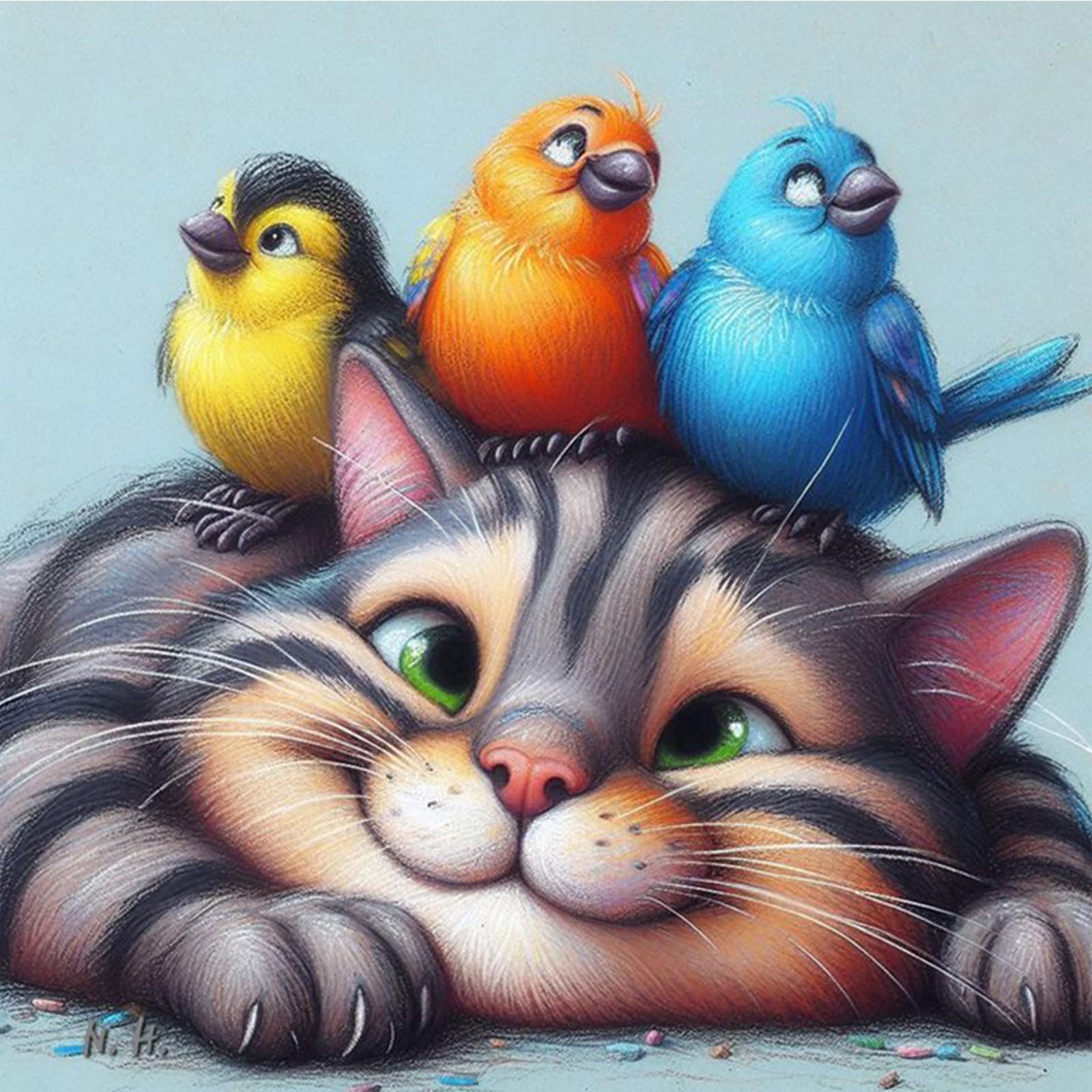 Poetrydraw Cat Birds 5D Diy Full Square Drill Diamond Art Painting Kits For Adults Beginners Home Decor Diamond Art Gem Art Kits Diamonds Paintings Gem Art 13.78X13.78inch (Cat Birds)