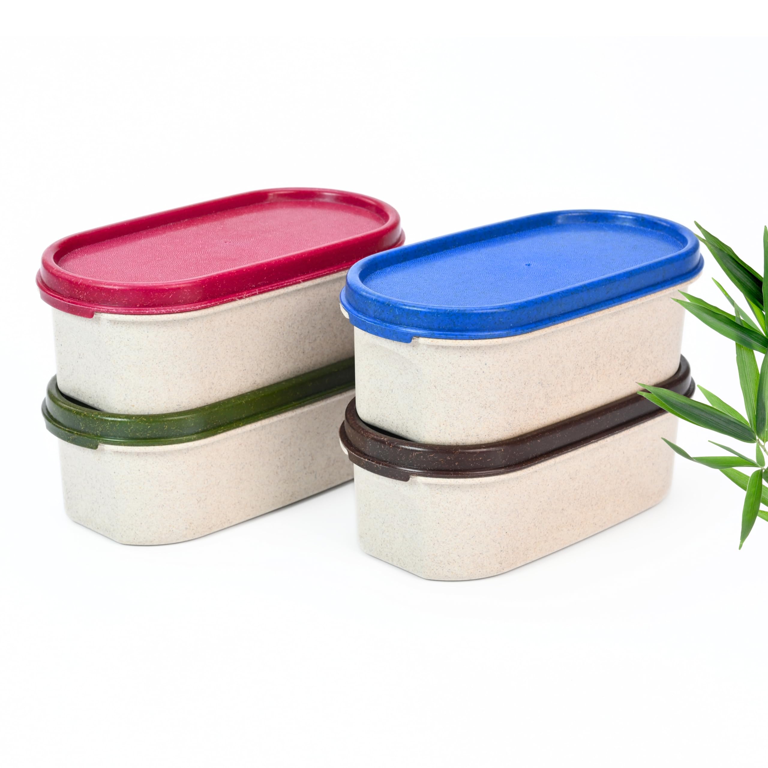Eha Earth Friendly Storage Containers For Kitchen With Lid | Kitchen Containers Set of 4 | 600 ml | Made with Rice Husk | Microwave Safe & Fridge Storage Boxes | Storage Box For Kitchen | Multi-Light