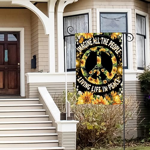 Miniatura 3 de Glawry Bandera de jardín de girasol hippie de doble cara de 12 pulgadas de ancho x 18 pulgadas de largo, bandera vertical pequeña para decoración al