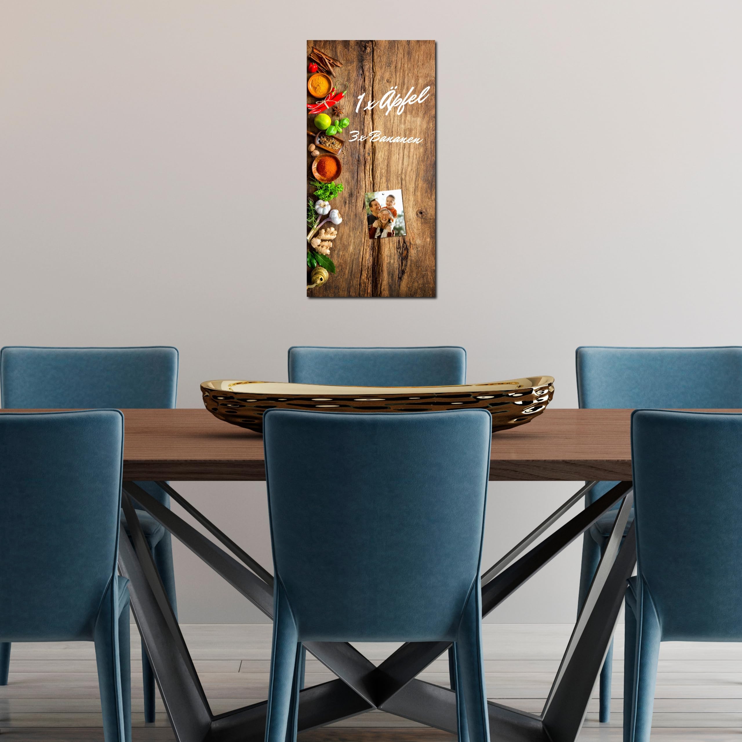 Memoboard Bright Wood L 30 x 60 cm | Magnettafel aus Glas zum beschriften hochkant | Optimal geeignet für Küche & Esszimmer als funktionaler Eyecatcher in natürlicher Holzoptik | Kräuter Gewürze