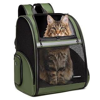 Pet Backpack Carrier, Large Cat Carrier Backpack Up to 20 Lbs with Breathable Mesh, for Medium Large Cats or Small Dogs, Travel Hiking Camping Backpack (DarkGreen-XL) - Amazon product rated Grade A