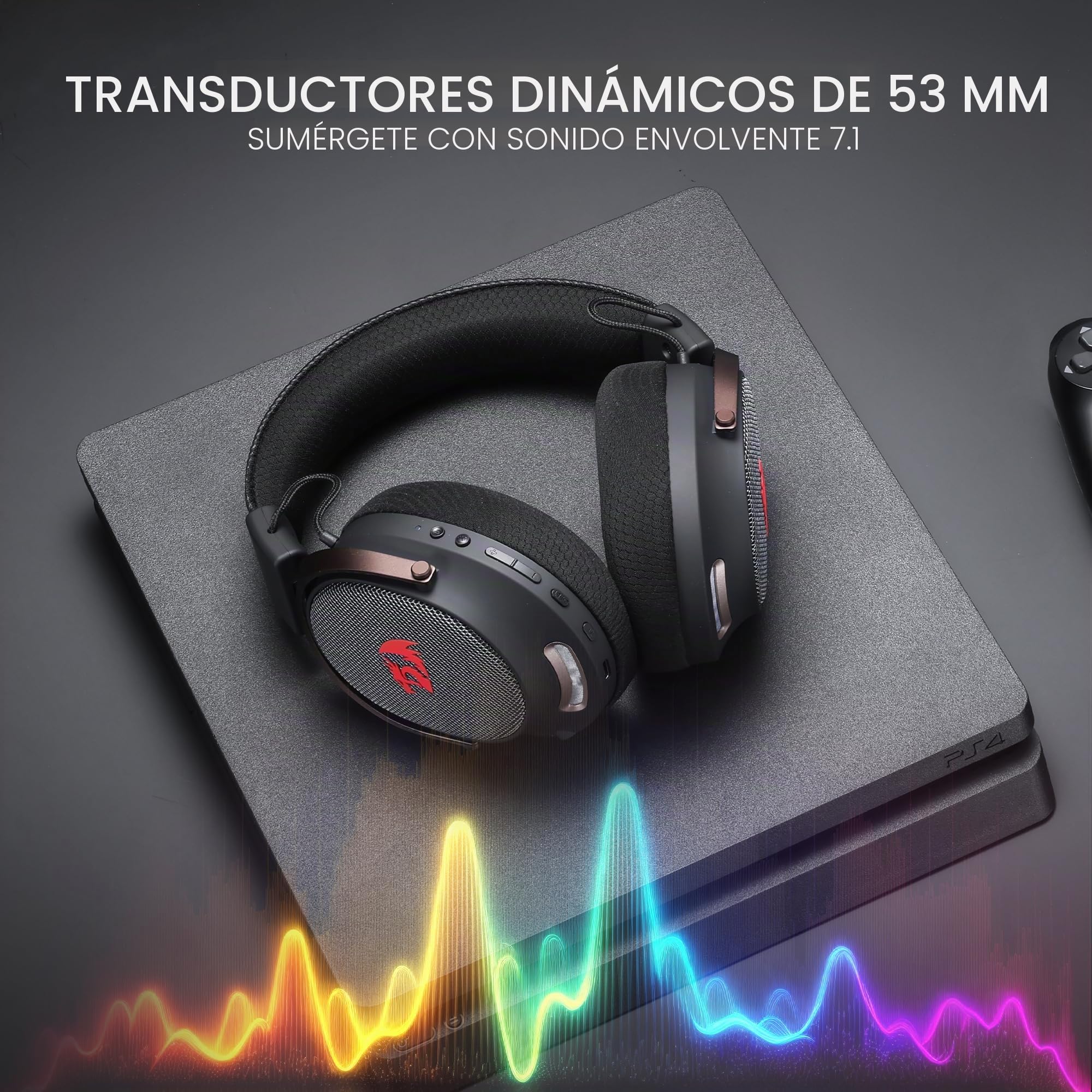 Redragon H858 Cascos Inalámbricos 3 Modos 7.1 53mm | cascos gaming inalámbricos 3 modos sonido envolvente 7.1 drivers 53mm almohadillas micro desmontable cancelación ruido