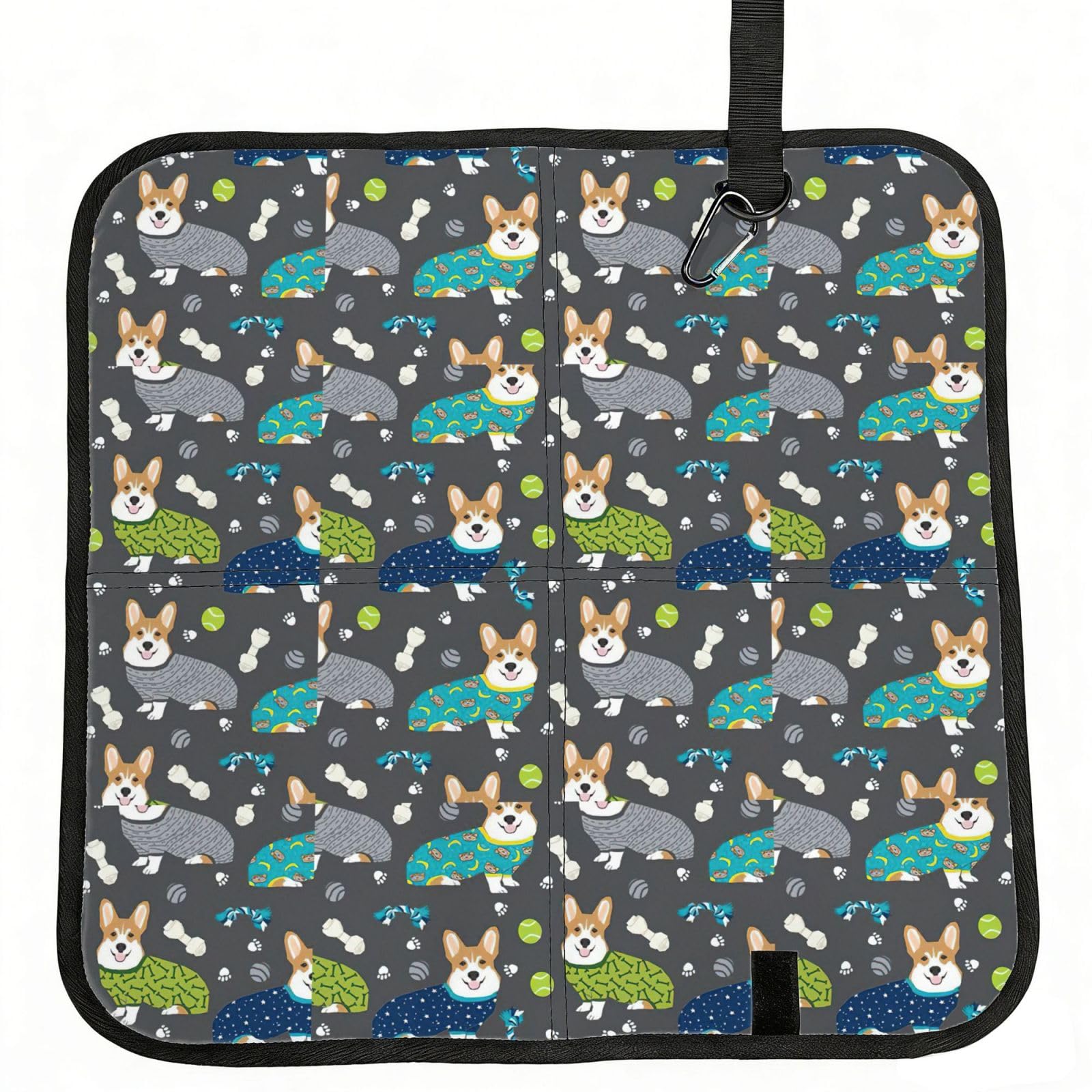 SDEGTHO Wearing Clothes Corgi Dogs Printed Foldable Seat Pad with Closure, Lightweight Cushion for Airplane Travel Camping