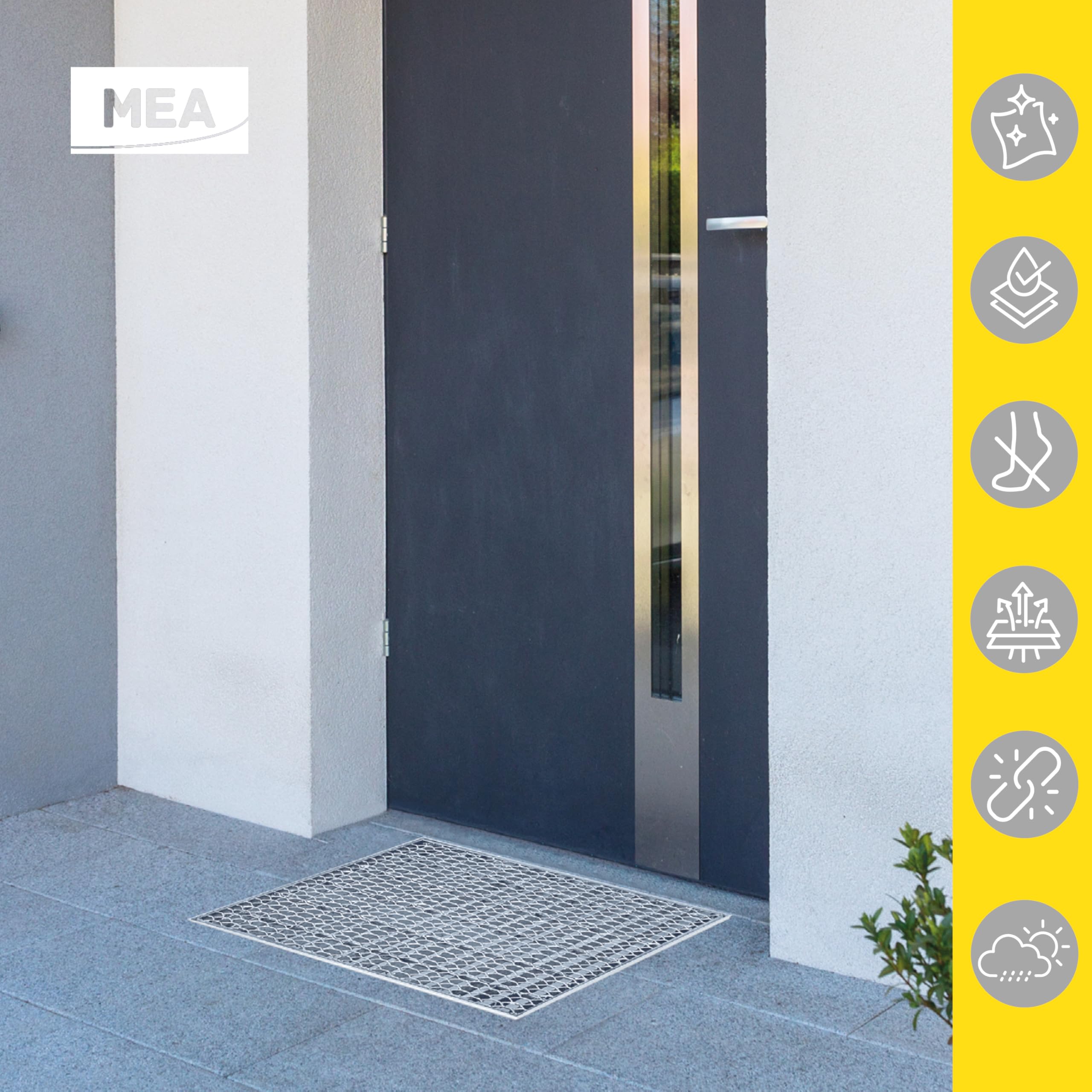 MEA SMC Einbau-Fußmatte, 75 x 50 x 8 cm, mit Metallgitter – für Eingangsbereiche von Gebäuden – strapazierfähig und pflegeleicht