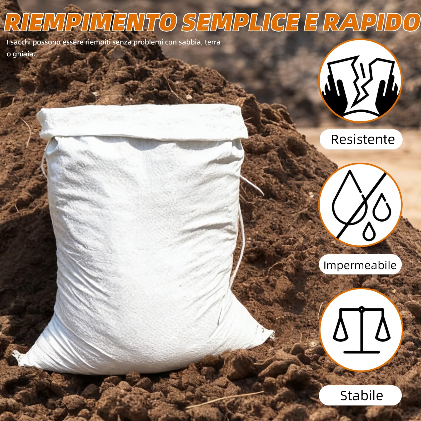 Sacchi di sabbia antialluvione, sacchi di sabbia vuoti con coulisse, sacchetti in polipropilene bianco, per la protezione contro le inondazioni sulle finestre della cantina, 40 x 60 cm (50)